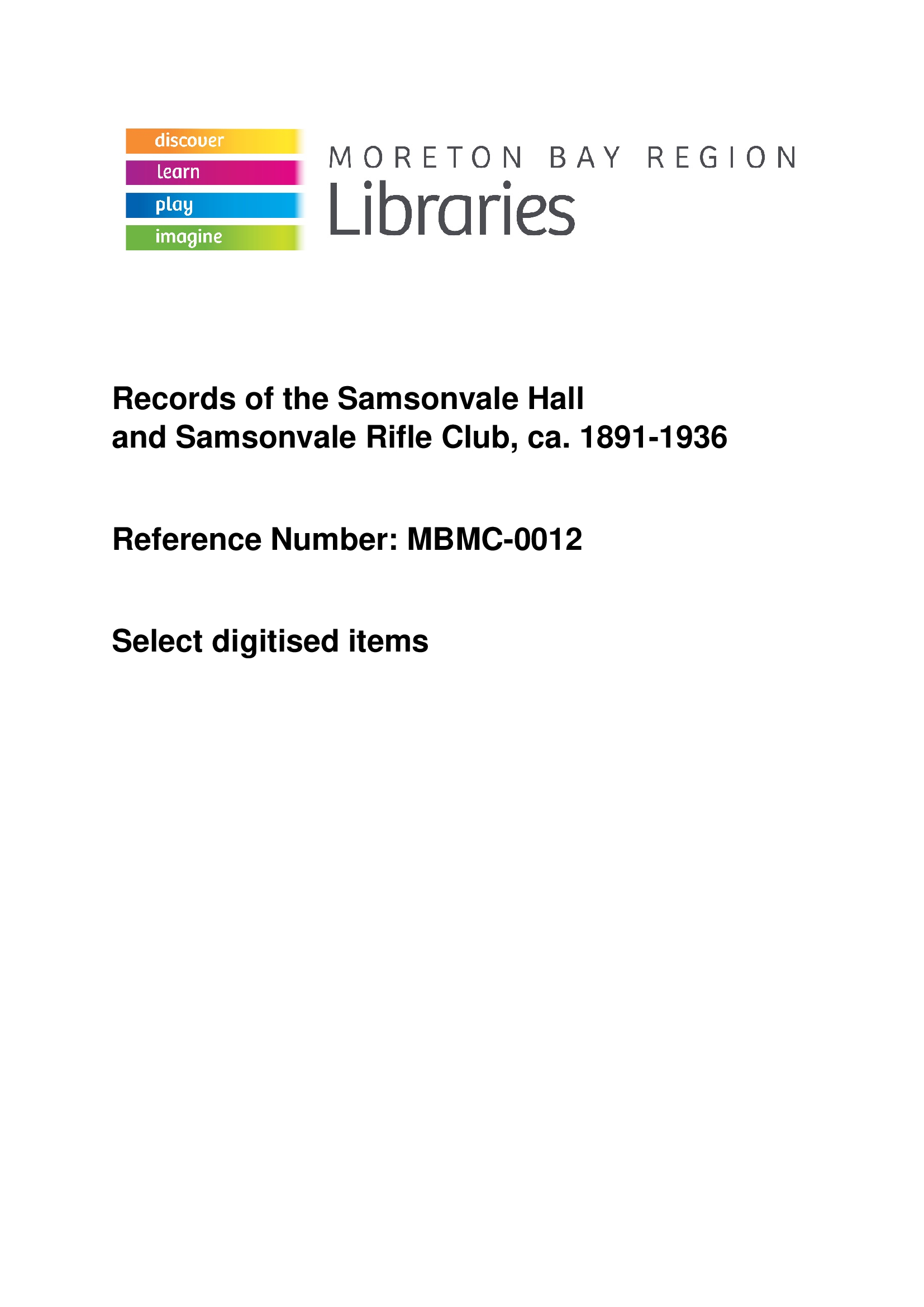 Samsonvale Rifle Club papers 1891, 1901-1913