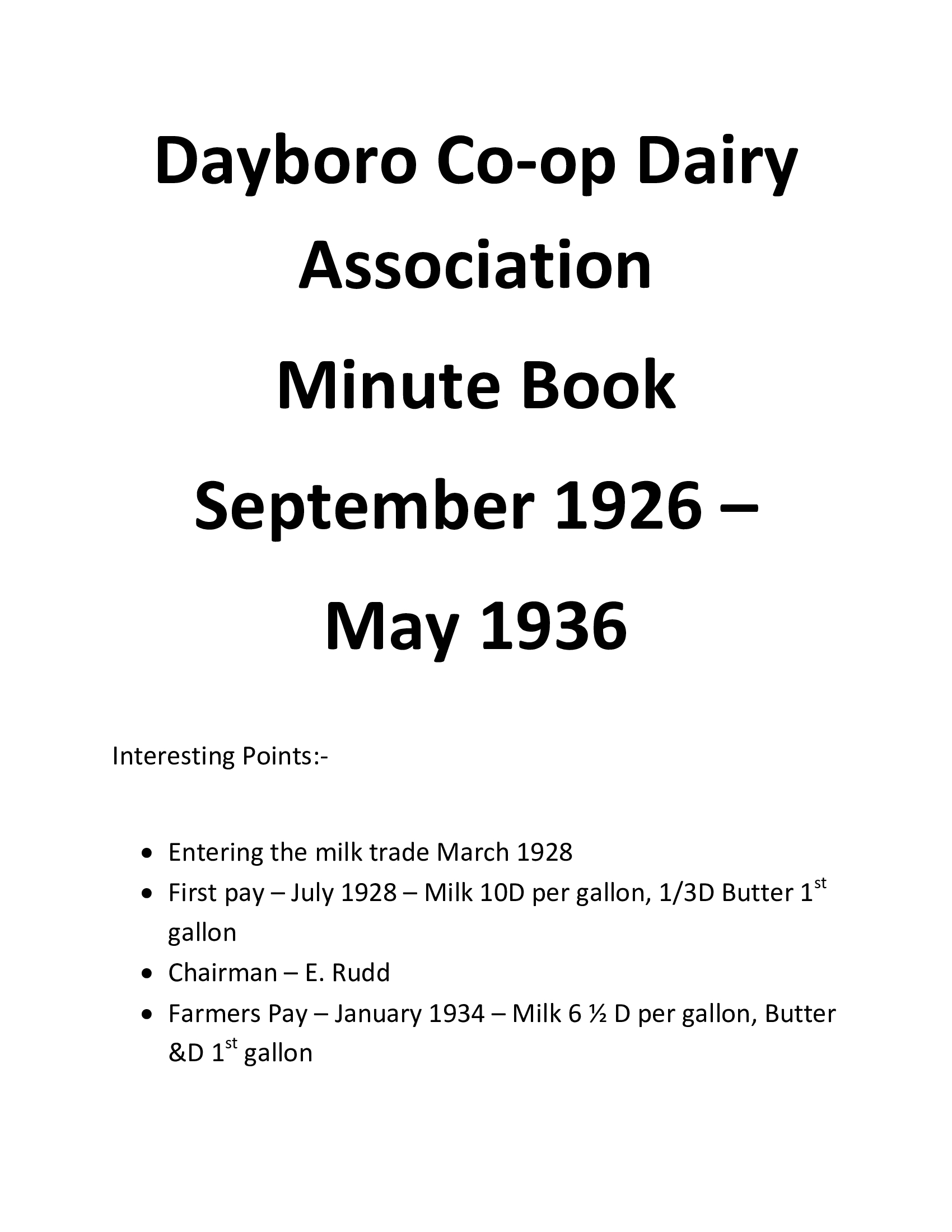 Dayboro Co-op Dairy Association - Minute Book