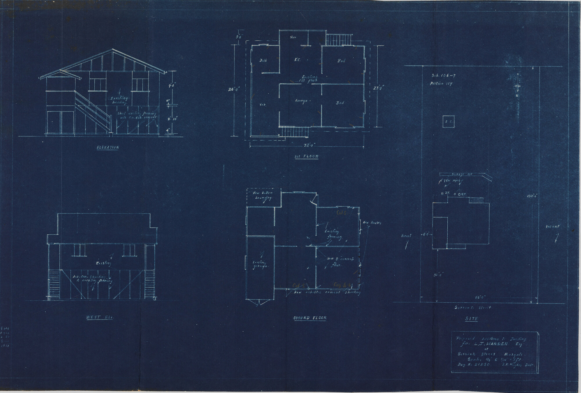 Building and Site Plan for L. J. Hansen - Sorrento Street Margate - Blueprint