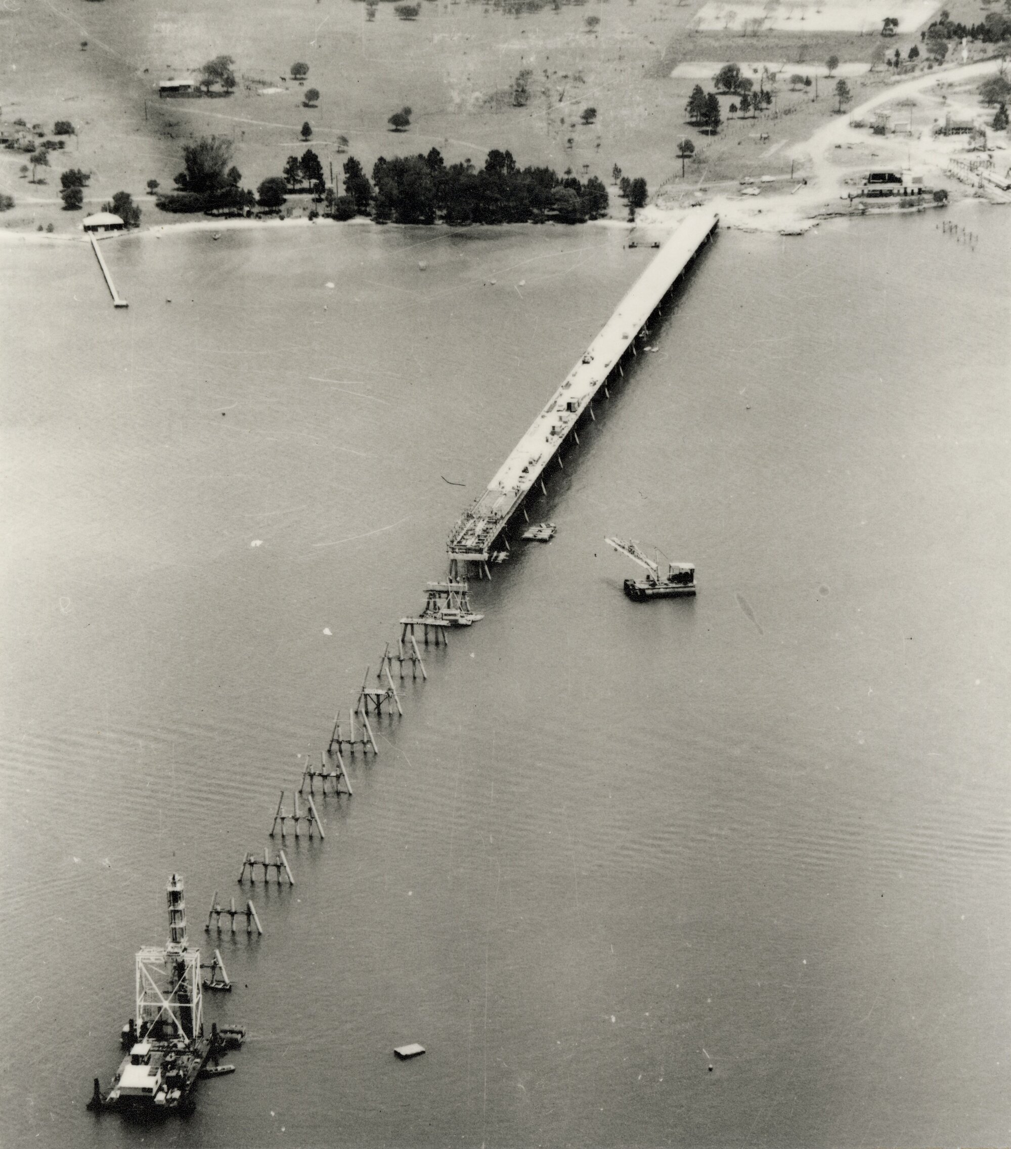 The Bribie Island Bridge under construction in 1961