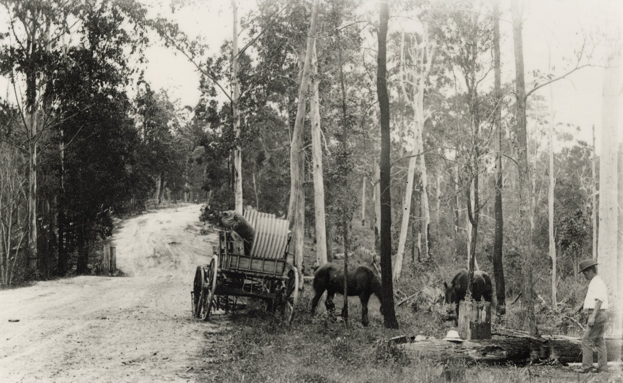Horsedrawn wagon loaded with building materials