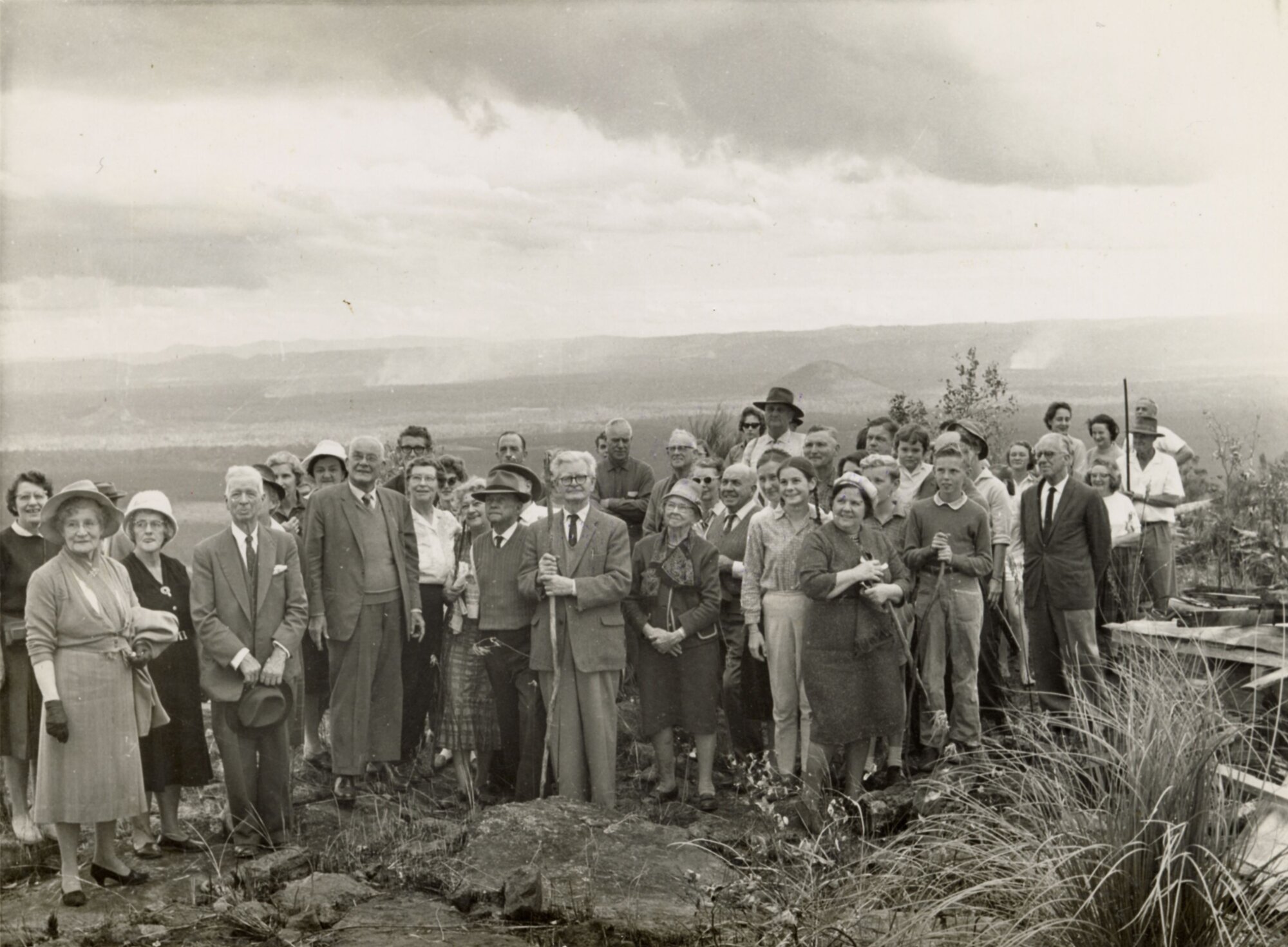 Sir Raphael Cilento with Historical Group assembled on summit of Mt Beerburrum, ca. late 1960s