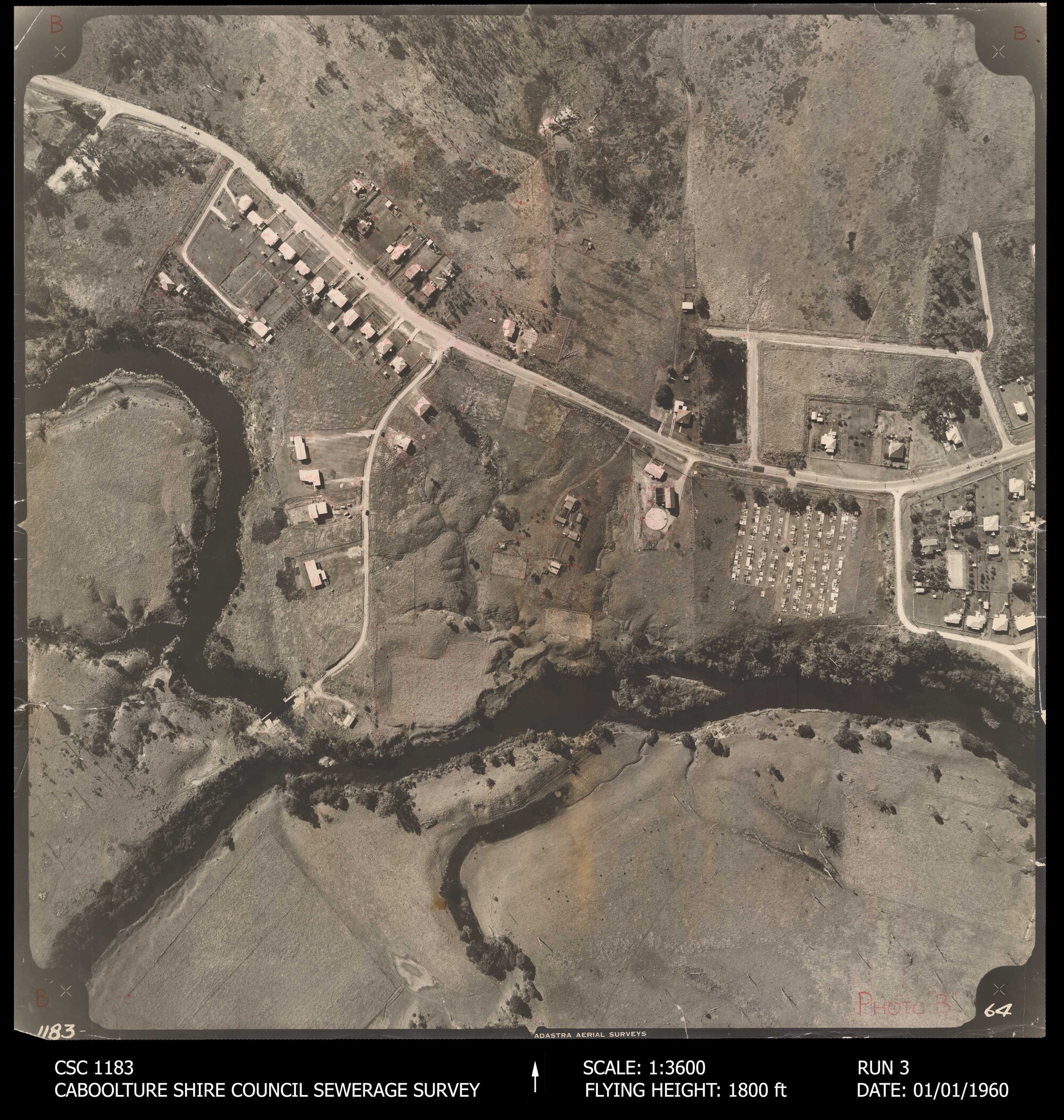 Caboolture Shire Council Sewerage Survey Aerial Photograph, Run 3, No. 64 