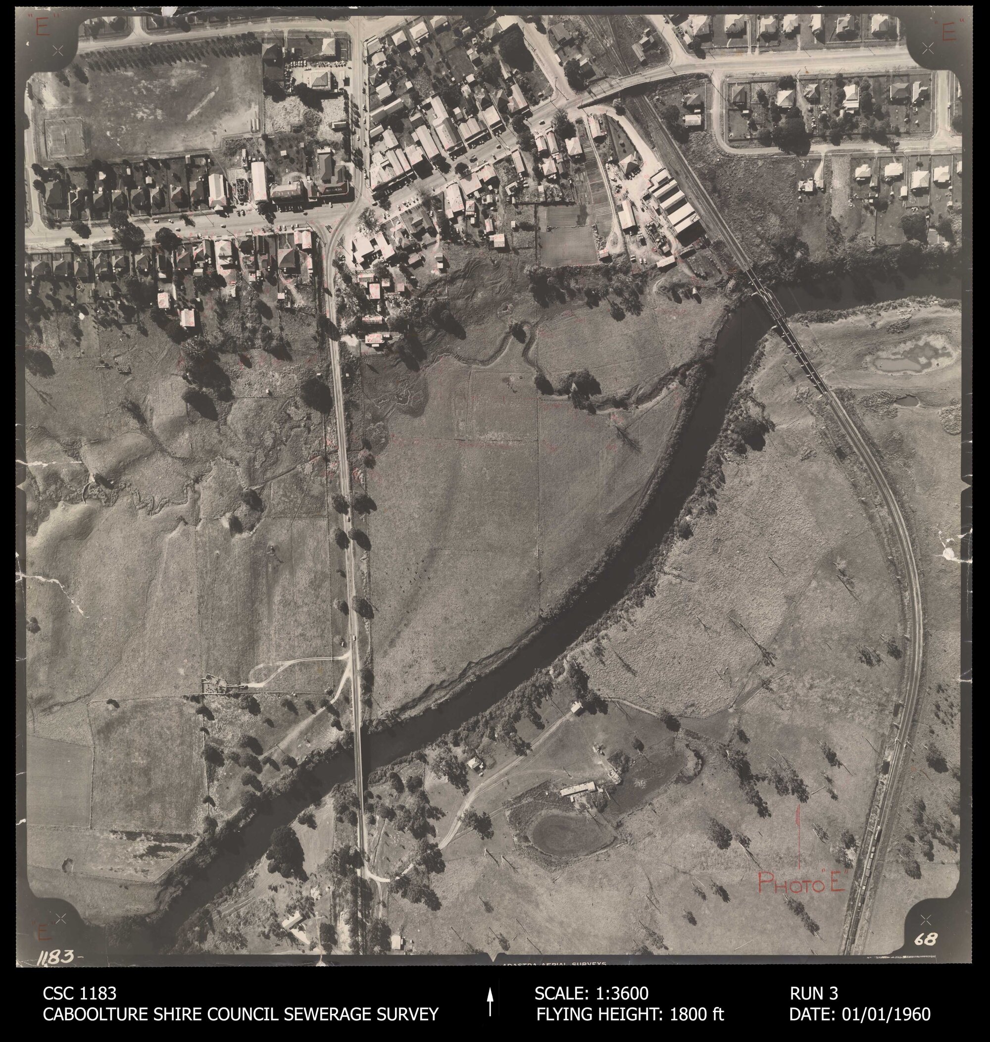 Caboolture Shire Council Sewerage Survey Aerial Photograph, Run 3, No. 68