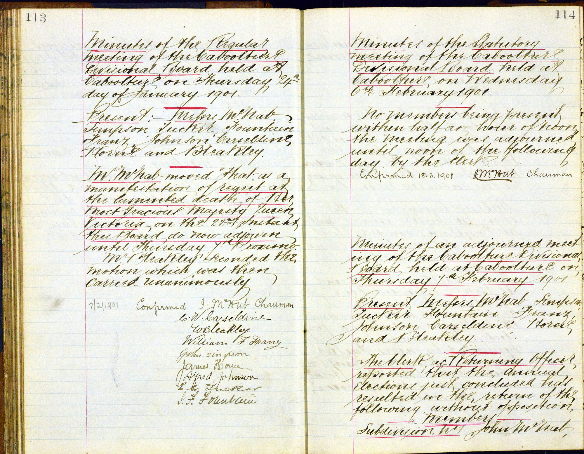 Caboolture Divisional Board Minutes - 24 January 1901 - 7 November 1901