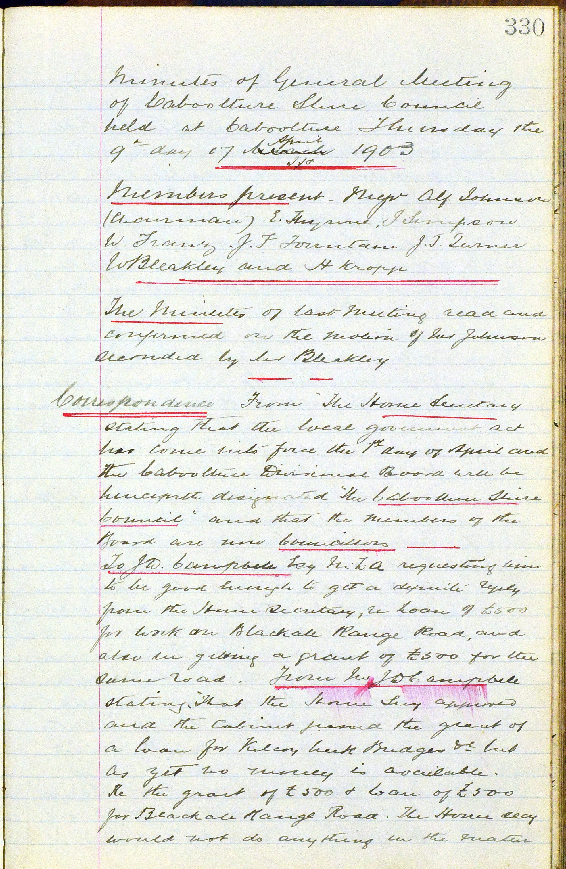 Caboolture Shire Council Minutes - 9 April 1903 - 12 November 1903