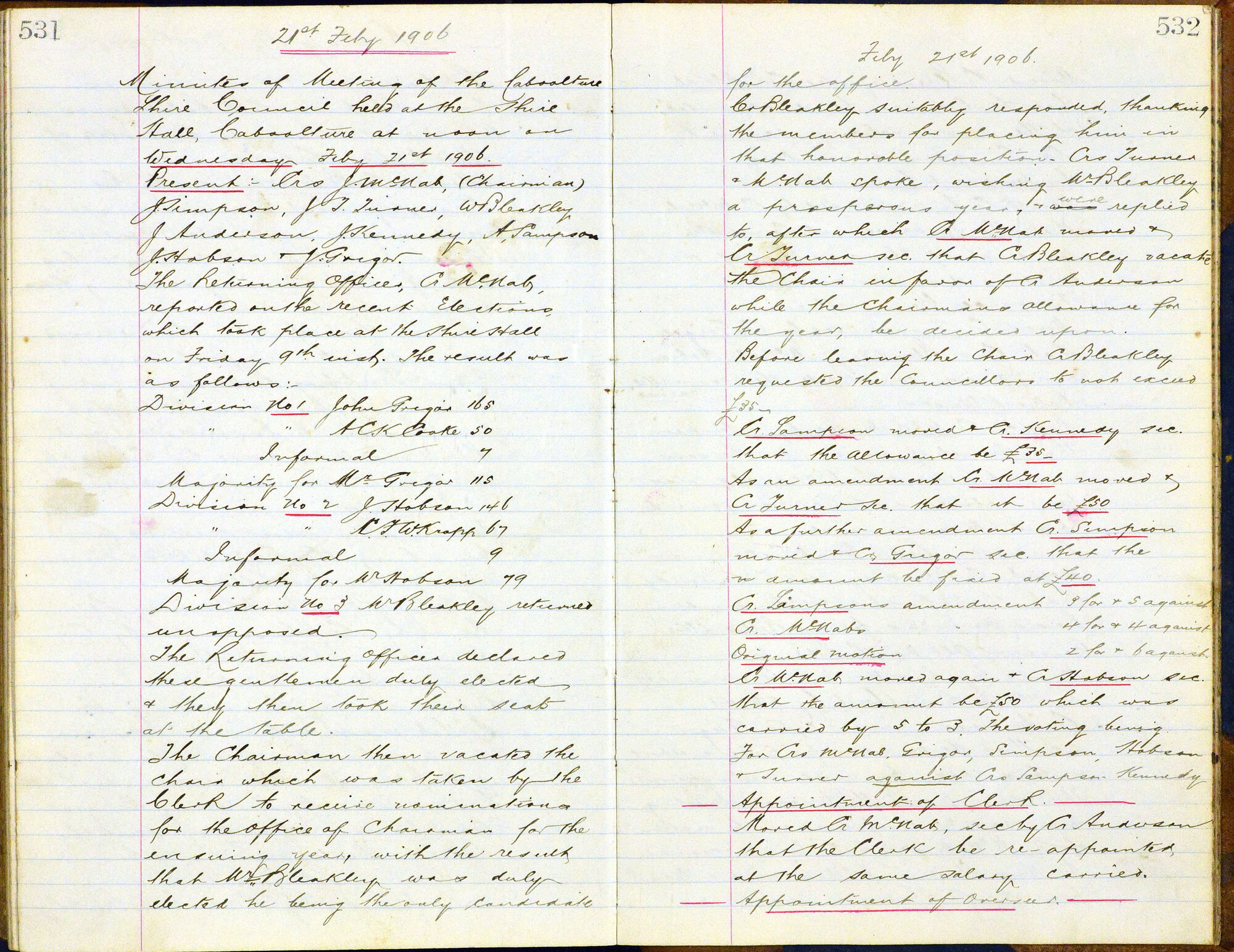 Caboolture Shire Council Minutes - 21 February 1906 - 6 April 1906