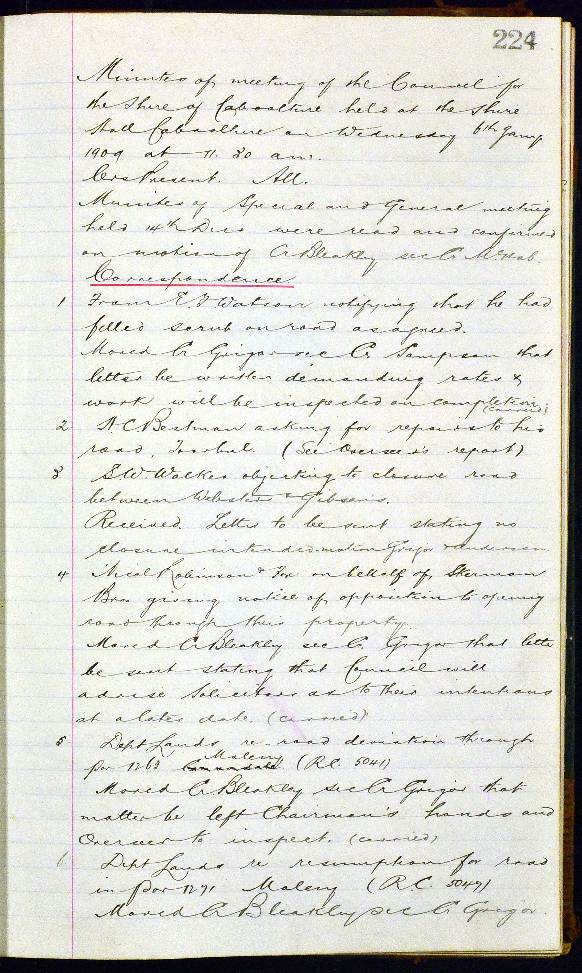 Caboolture Shire Council Minutes - 6 January 1909 - 6 December 1909