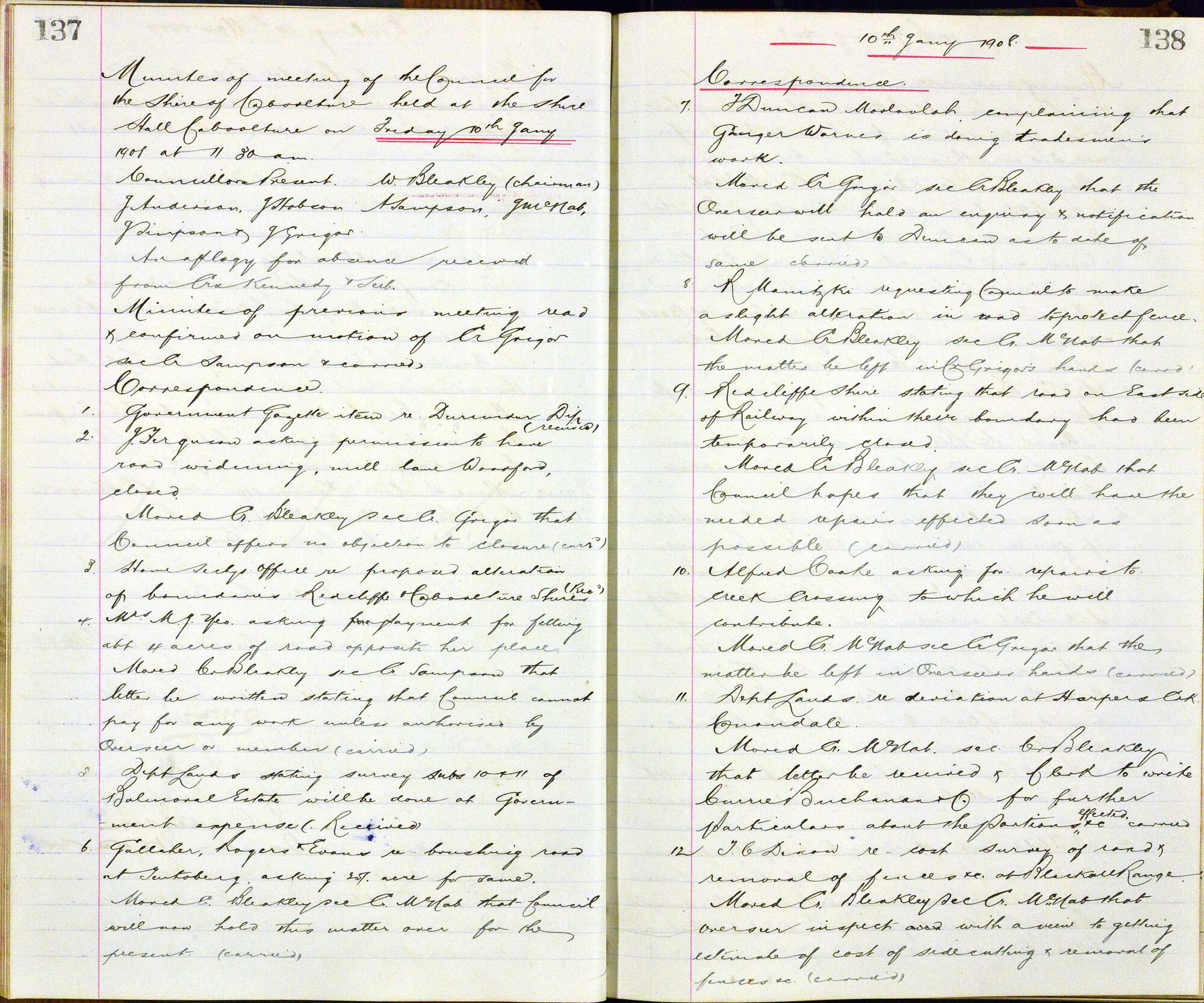 Caboolture Shire Council Minutes - 10 January 1908 - 14 December 1908