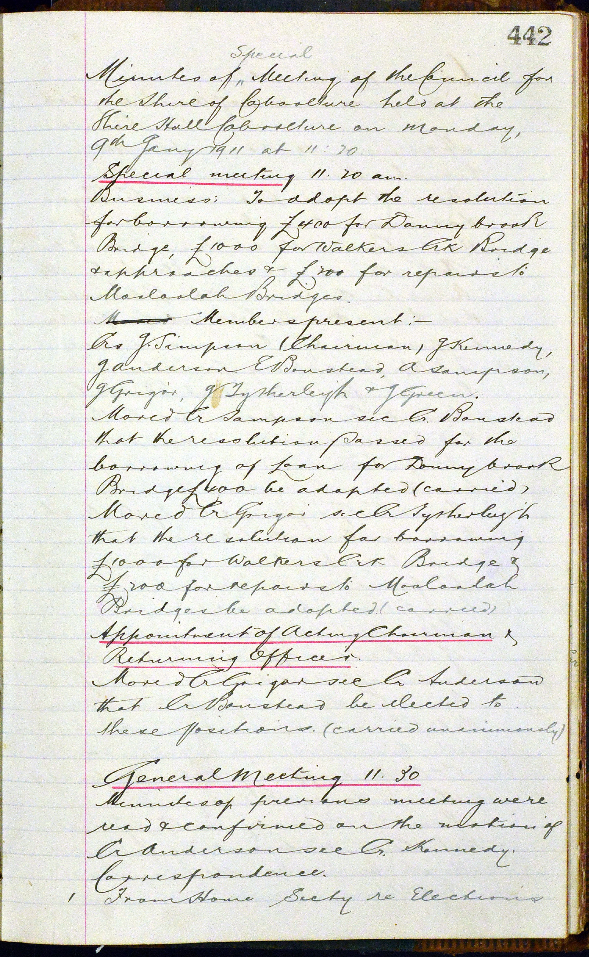Caboolture Shire Council Minutes - 9 January 1911 - 24 November 1911