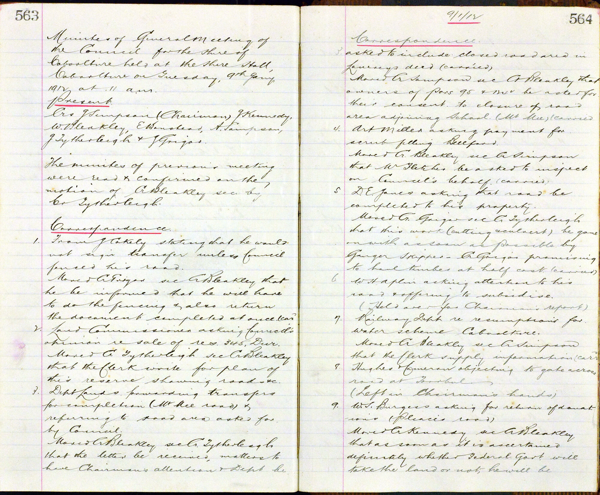 Caboolture Shire Council Minutes - 9 January 1912 