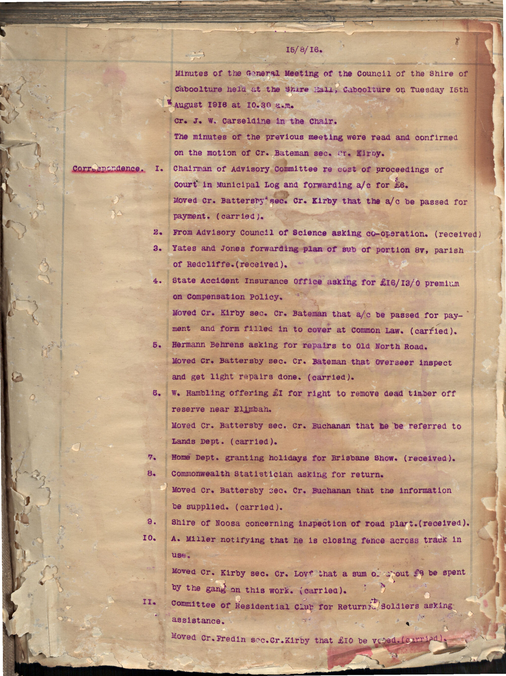 Caboolture Shire Council Minutes - 15 August 1916 - 19 December 1916