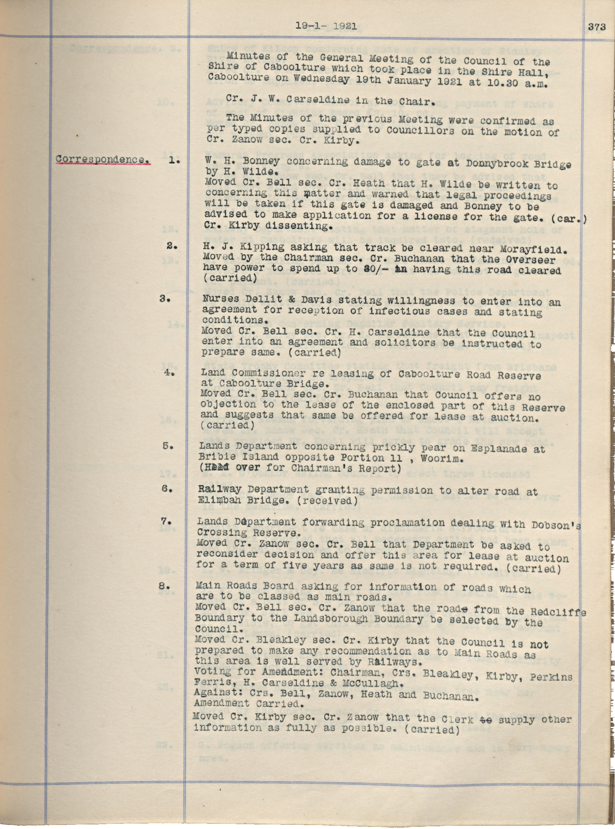 Caboolture Shire Council Minutes - 19 January 1921 - 14 December 1921
