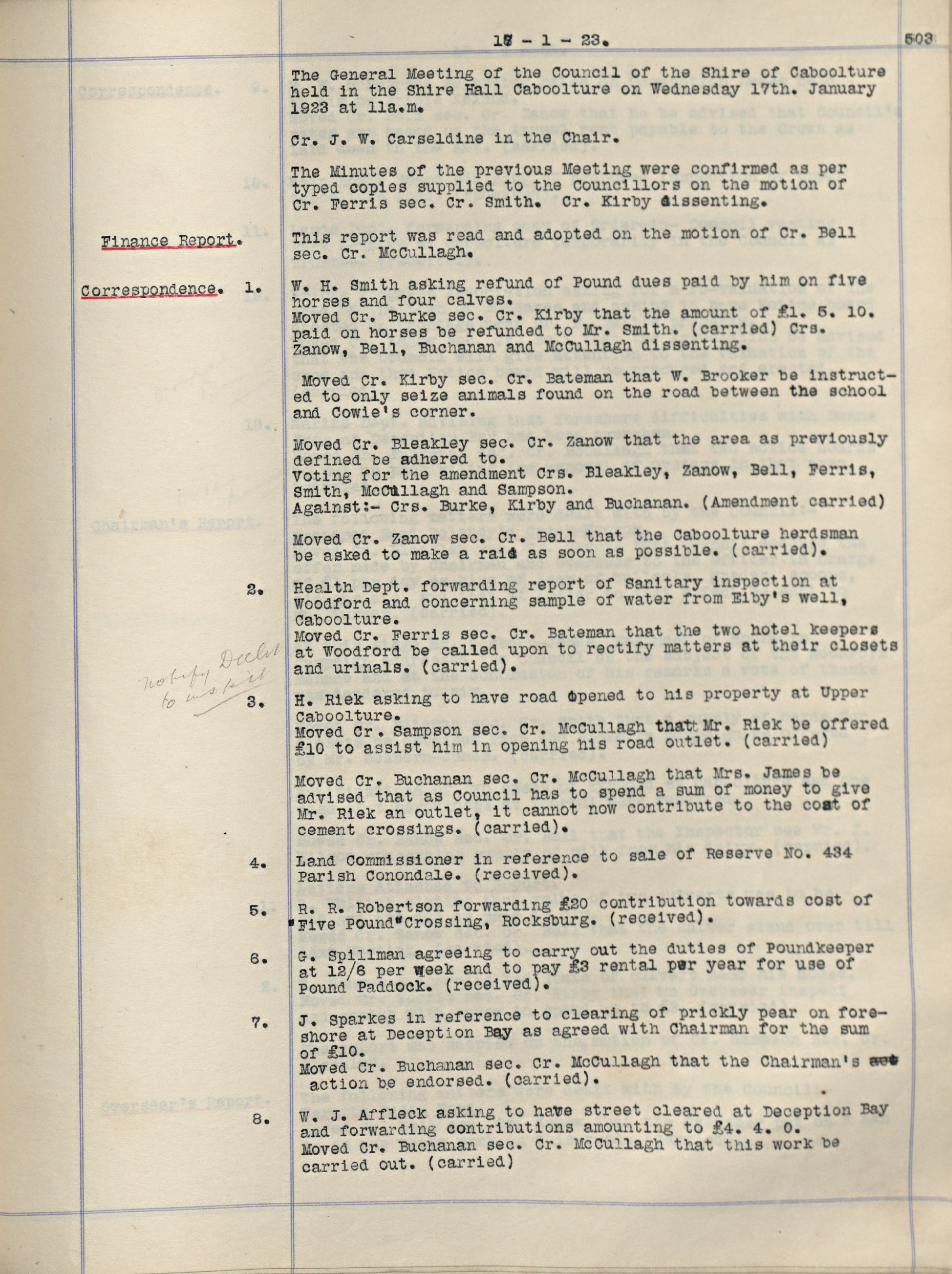 Caboolture Shire Council Minutes - 17 January 1923 - 21 March 1923