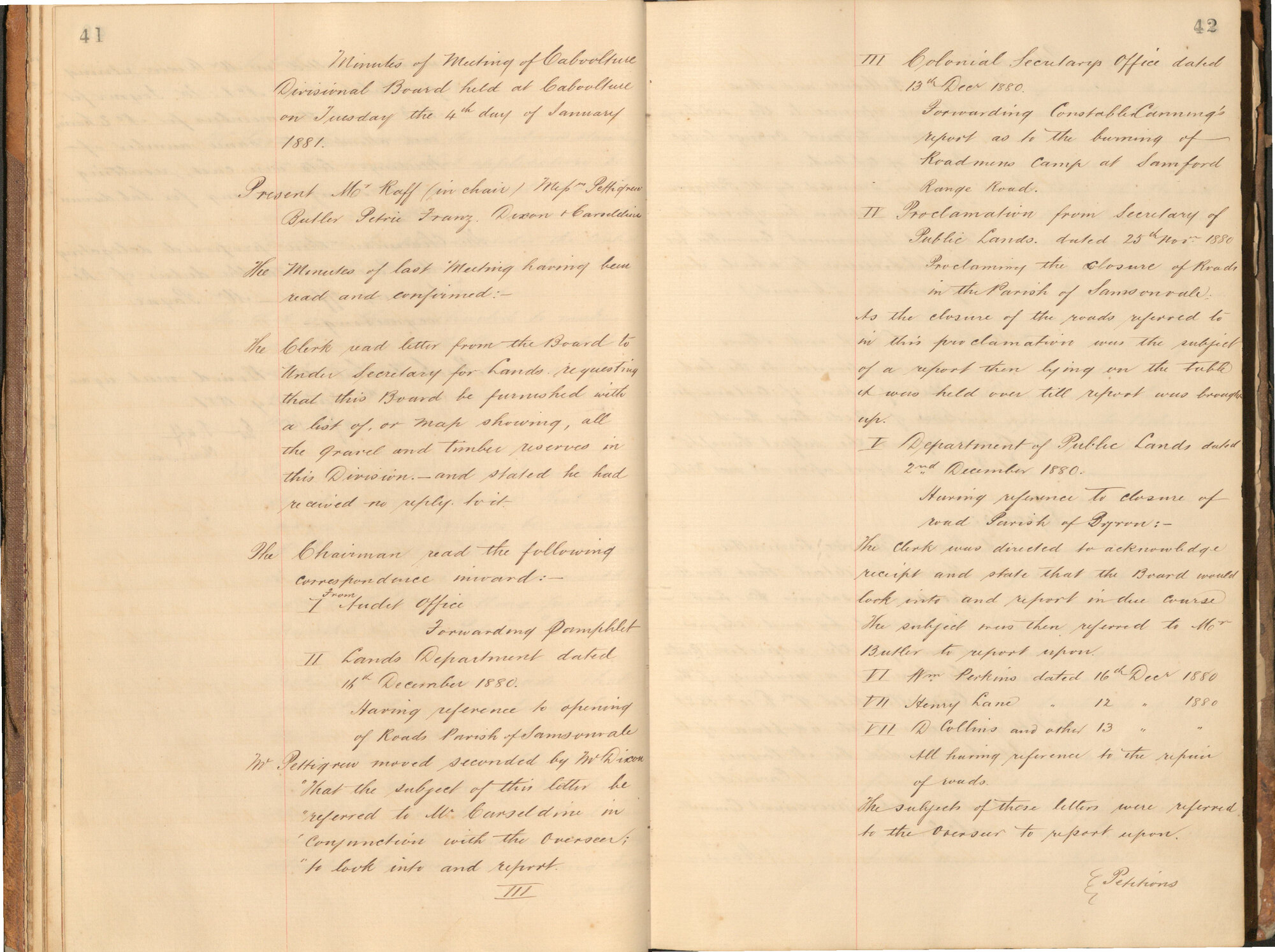 Caboolture Divisional Board Minutes - 4 January 1881 - 15 November 1881
