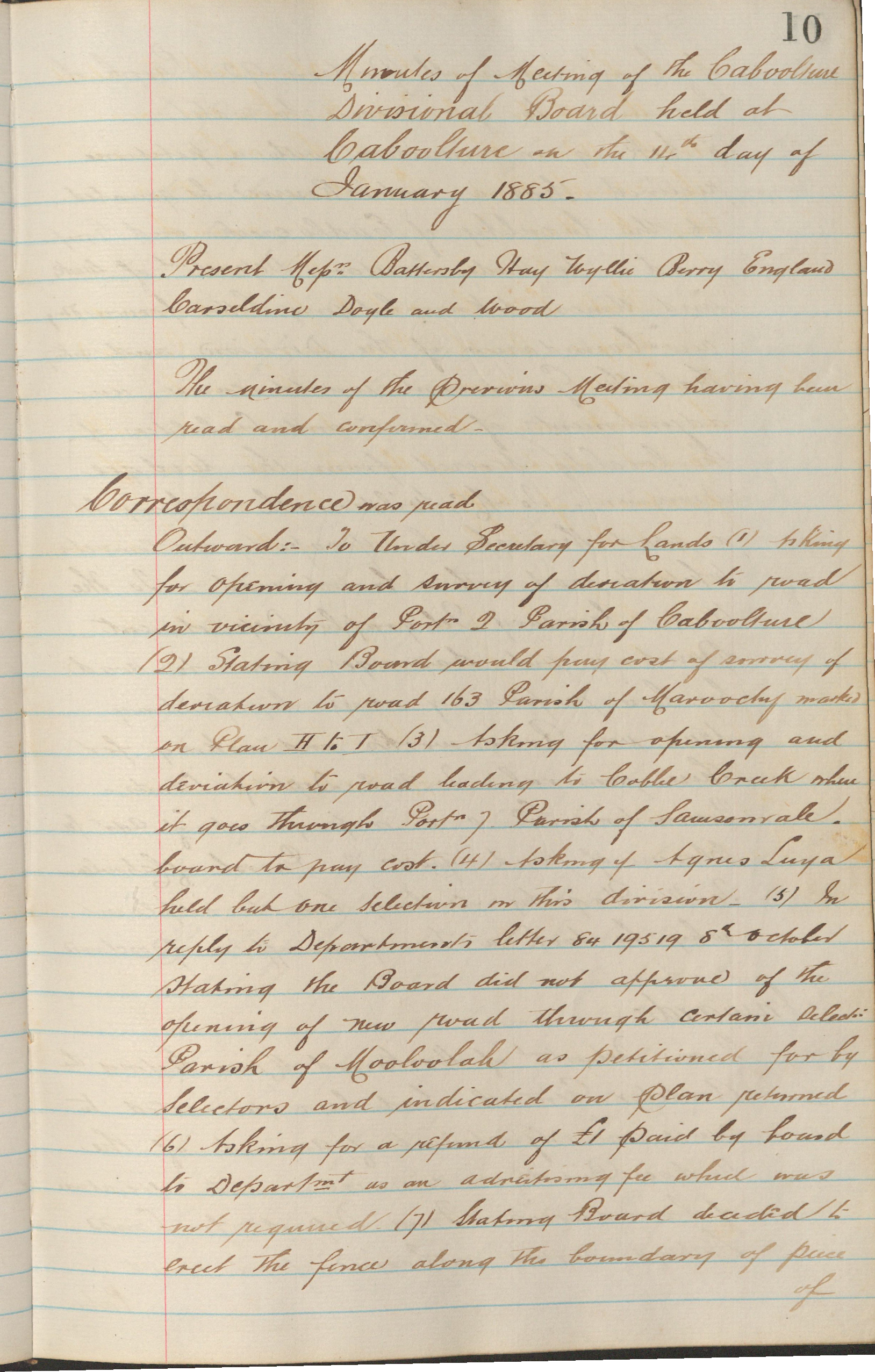 Caboolture Divisional Board Minutes - 14 January 1885 - 18 November 1885
