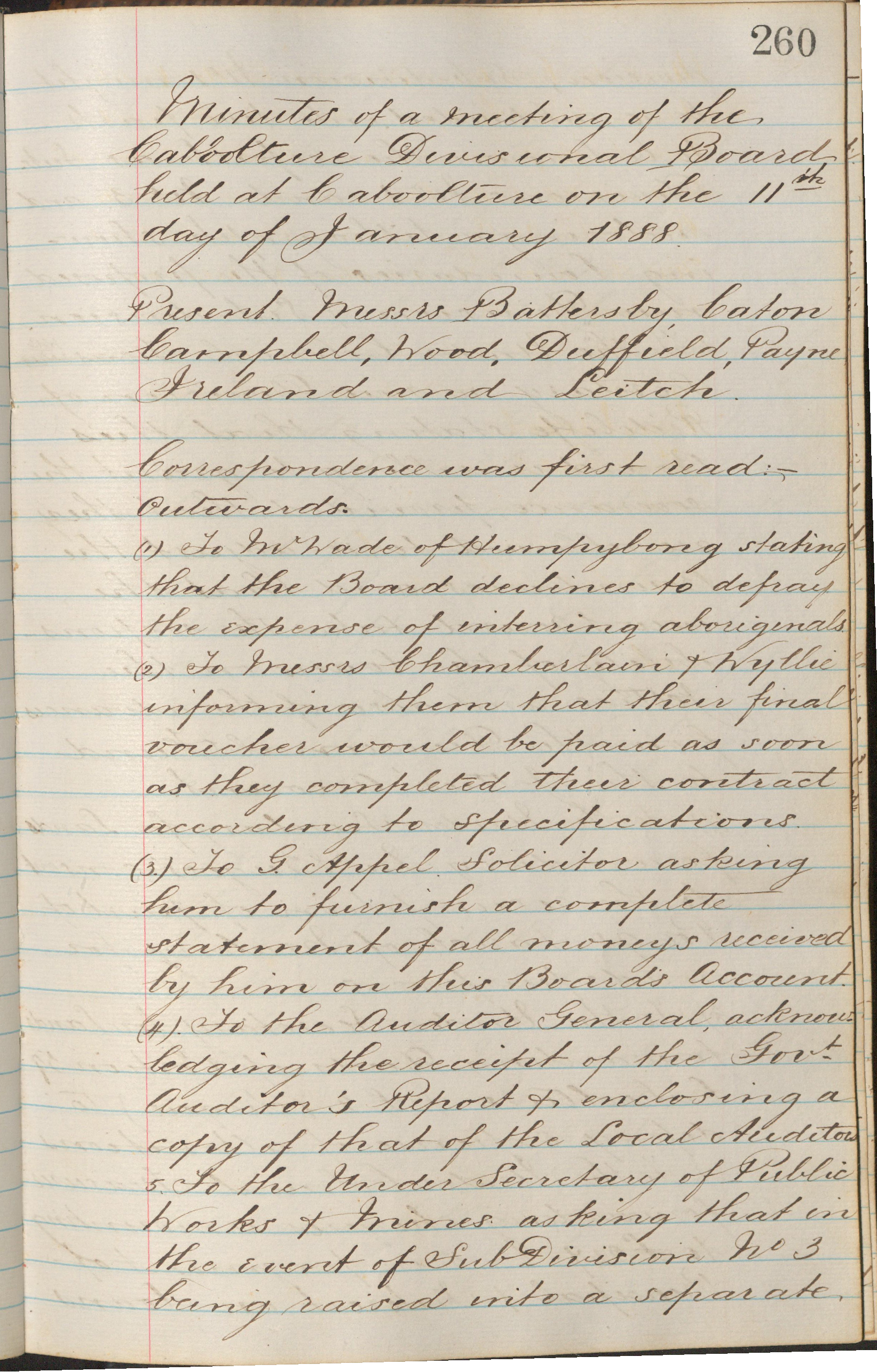Caboolture Divisional Board Minutes -  11 January 1888 - 30 October 1888
