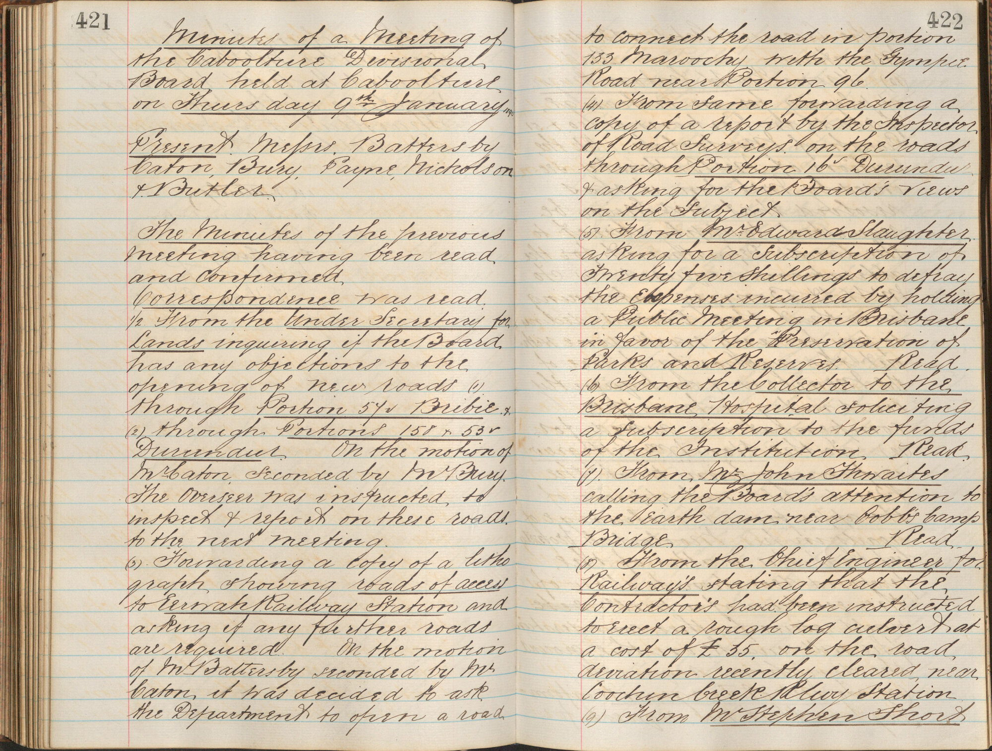 Caboolture Divisional Board Minutes - 9 January 1890 - 17 October 1890