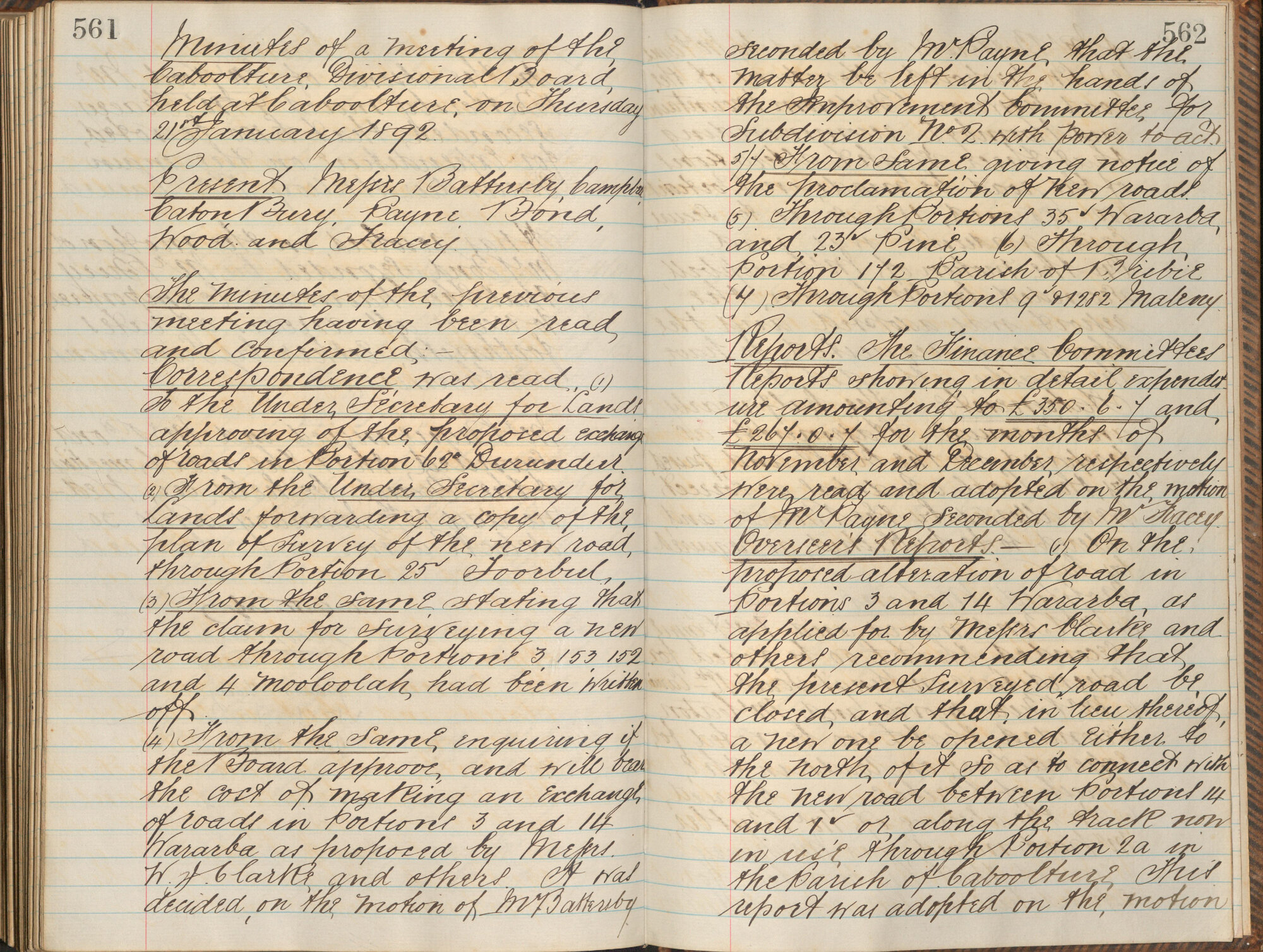 Caboolture Divisional Board Minutes -  21 January 1892