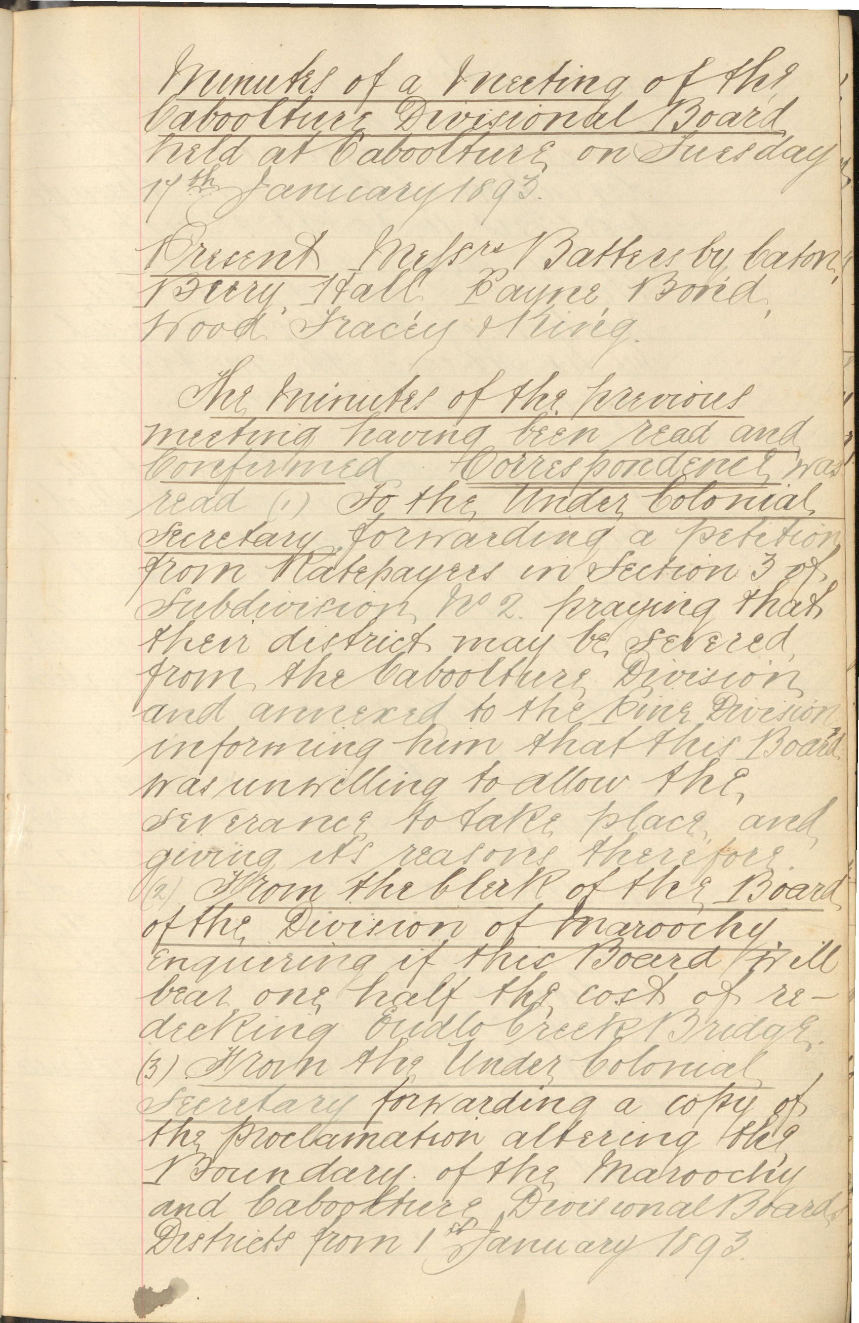 Caboolture Divisional Board Minutes - 17 January 1893 - 24 October 1893