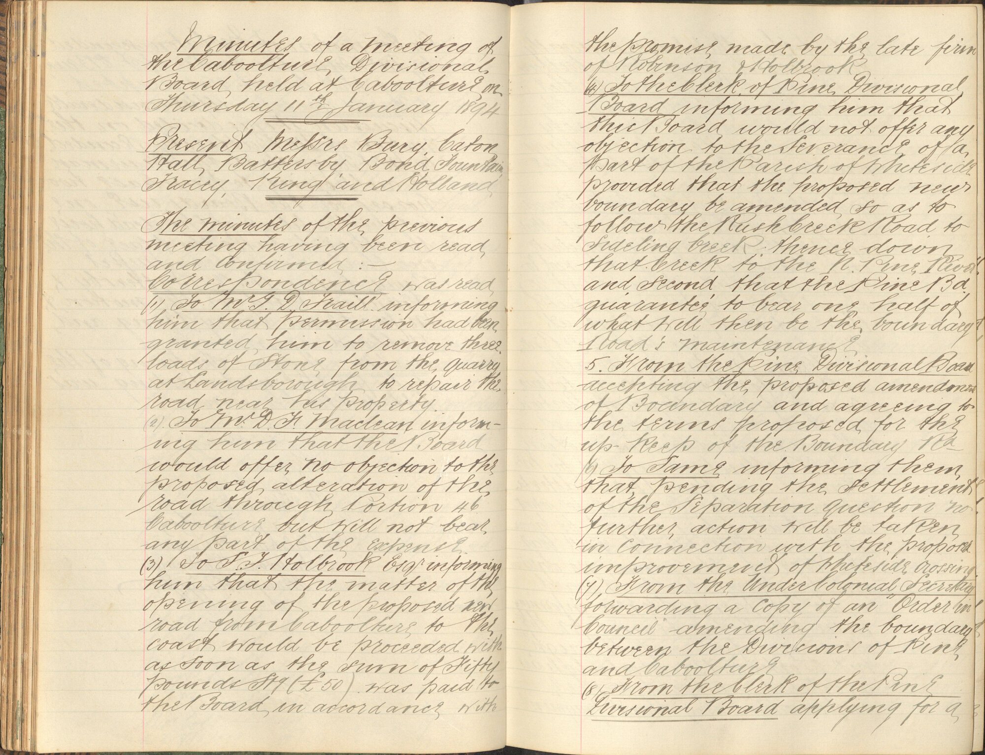 Caboolture Divisional Board Minutes - 11 January 1894 - 20 November 1894