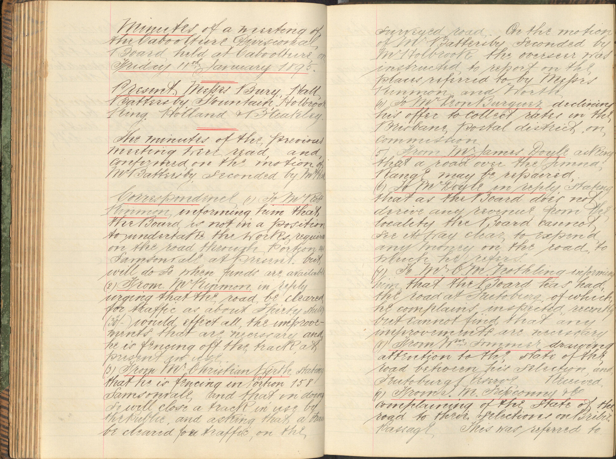Caboolture Divisional Board Minutes - 11 January 1895 - 5 November 1895