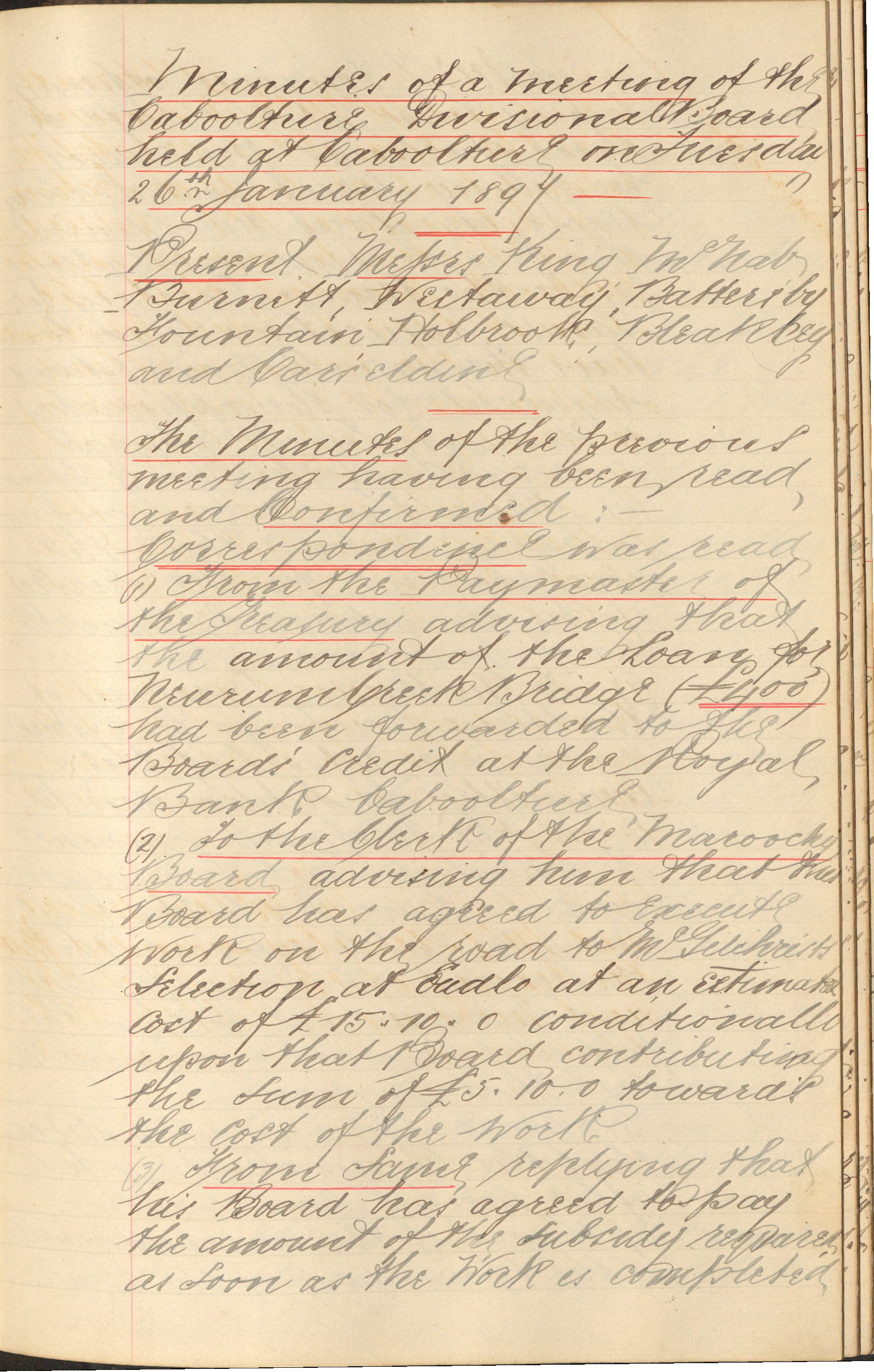 Caboolture Divisional Board Minutes -  26 January 1897 - 9 December 1897
