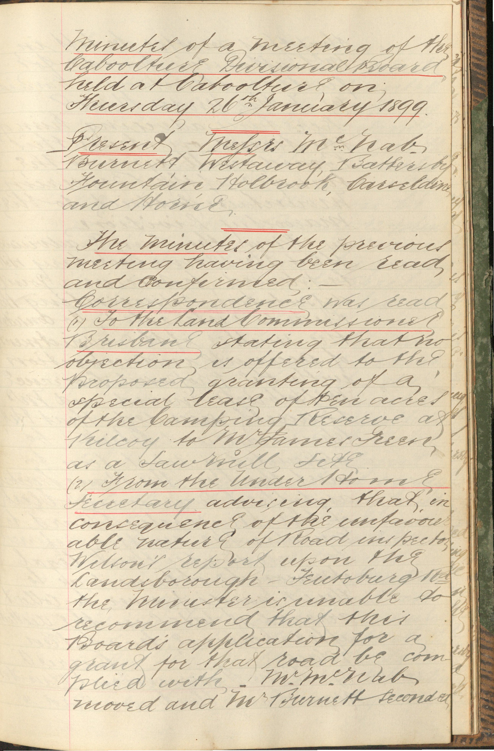 Caboolture Divisional Board Minutes - 26 January 1899 - 8 June 1899