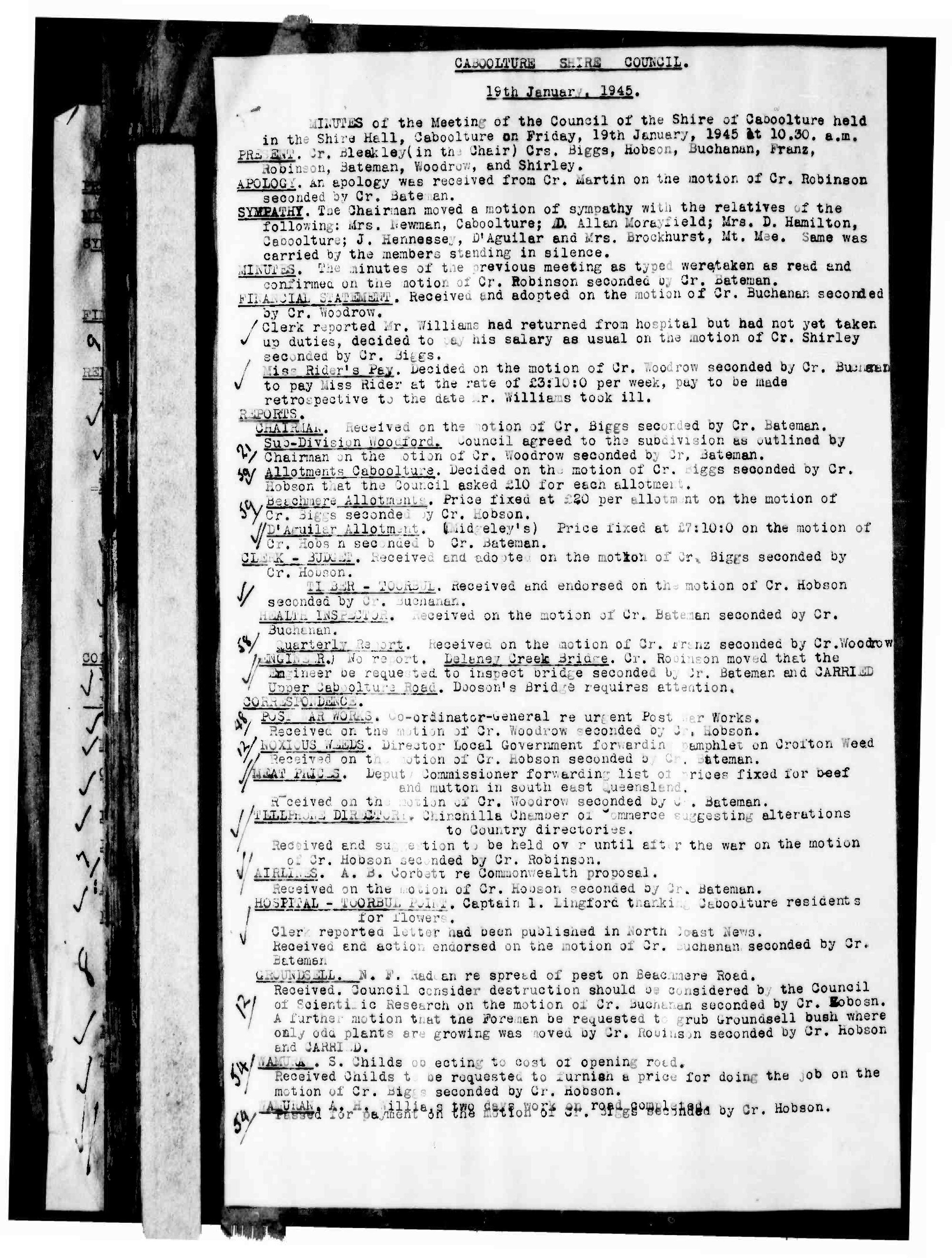 Caboolture Shire Council Minutes - 19 January 1945 - 19 December 1945