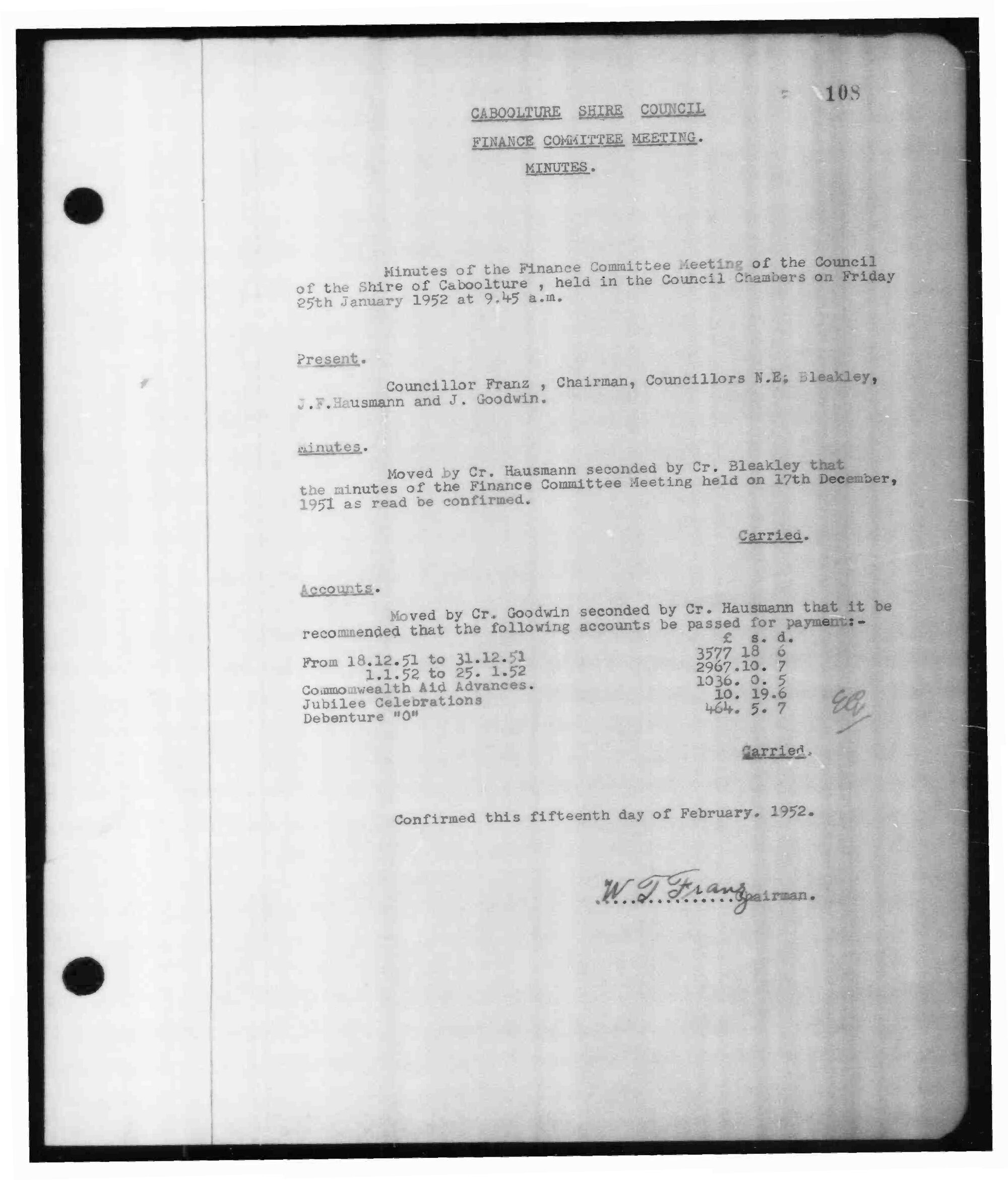 Caboolture Shire Council Minutes - 25 January 1952 - 19 December 1952