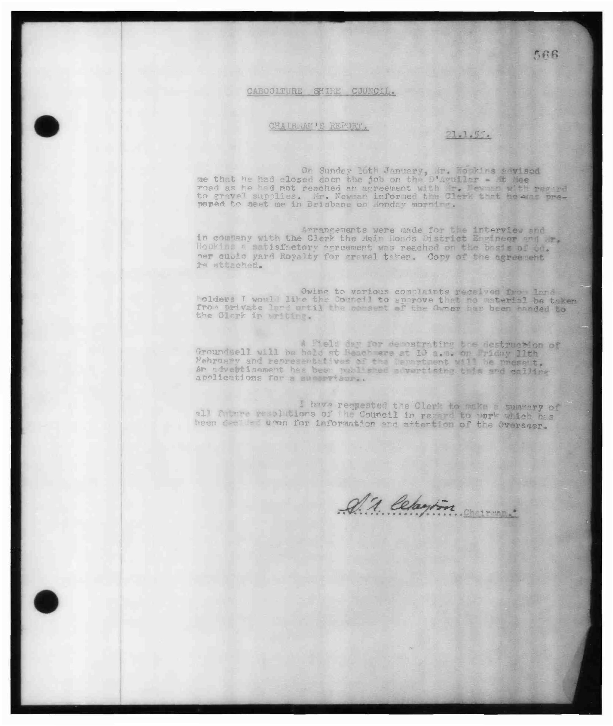 Caboolture Shire Council Minutes - 21 January 1955 - 16 December 1955