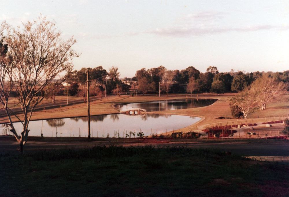 Early morning view of the Centenary Lakes area, ca. 1979