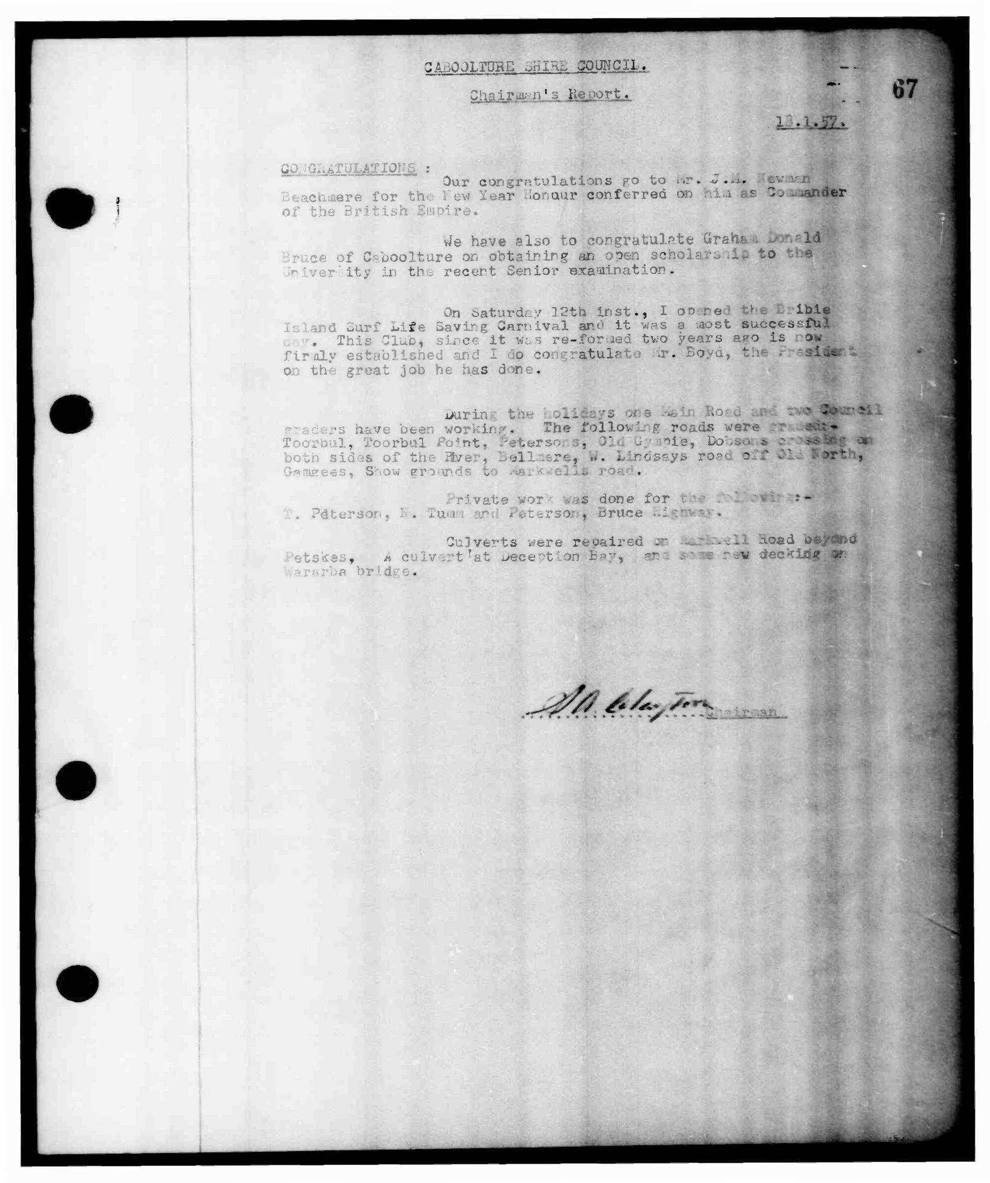 Caboolture Shire Council Minutes - 18 January 1957 - 13 December 1957