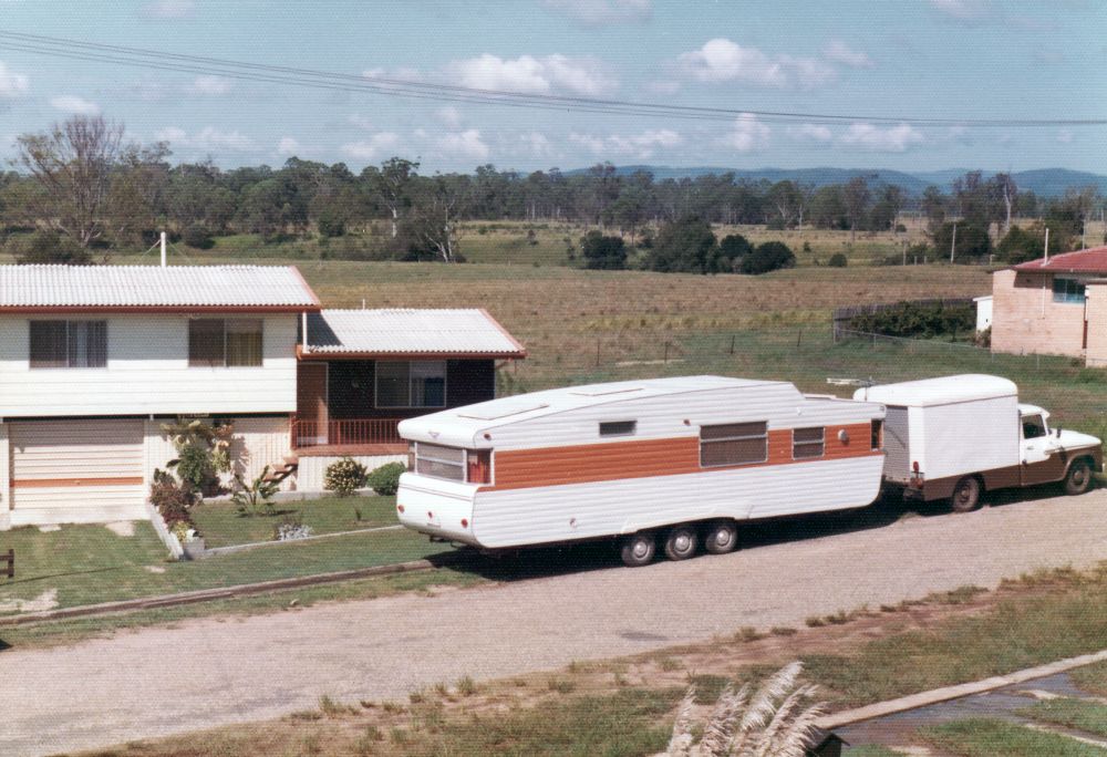 Caravan parked outside house in Elliott Street Caboolture in 1970s