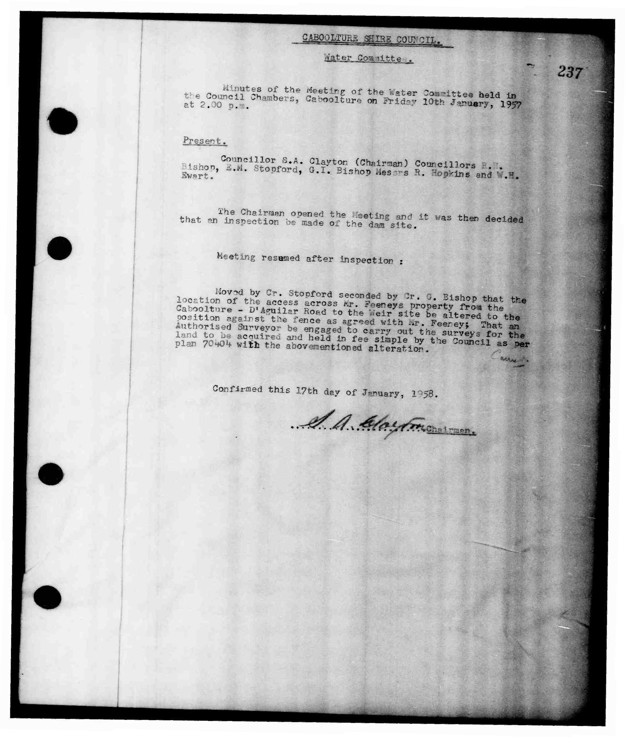 Caboolture Shire Council Minutes - 17 January 1958 - 12 December 1958