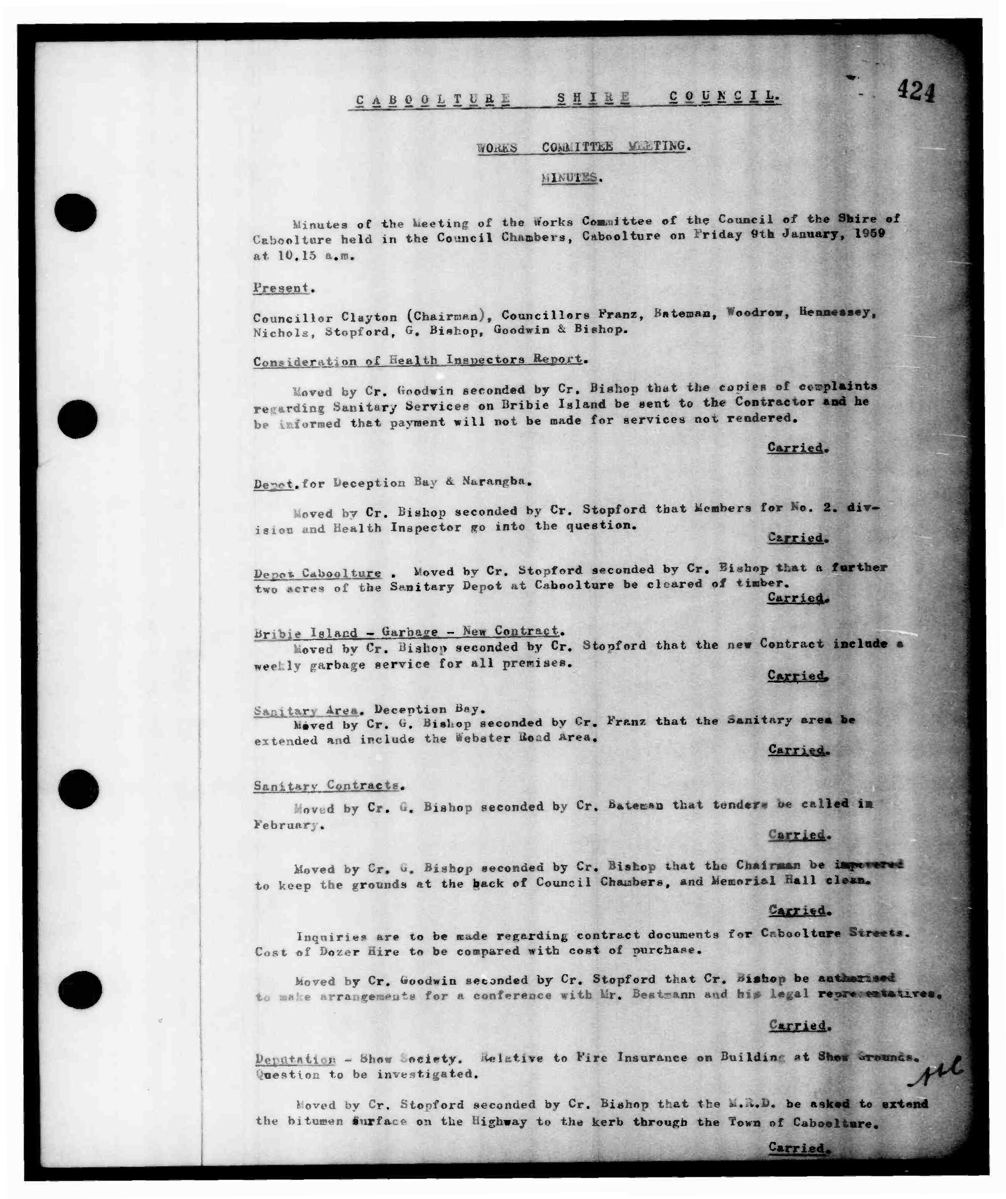 Caboolture Shire Council Minutes -  9 January 1959 - 14 December 1959