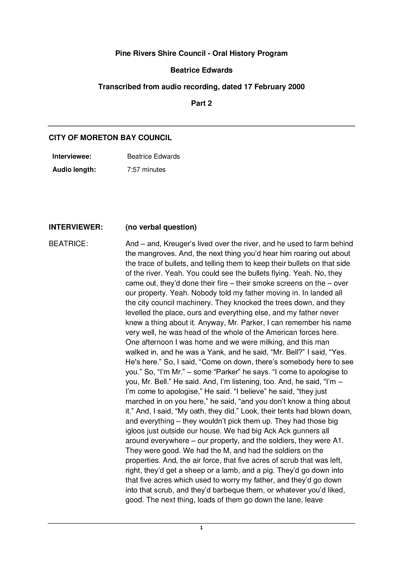 Beatrice EDWARDS - Interviewed on 17 February 2000 - Transcript (Part 2)