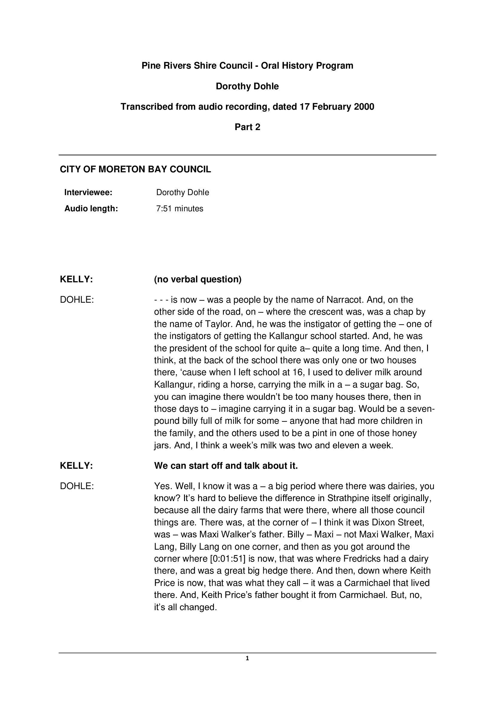 Dorothy DOHLE- Interviewed on 17 February 2000 - Transcript (Part 2)