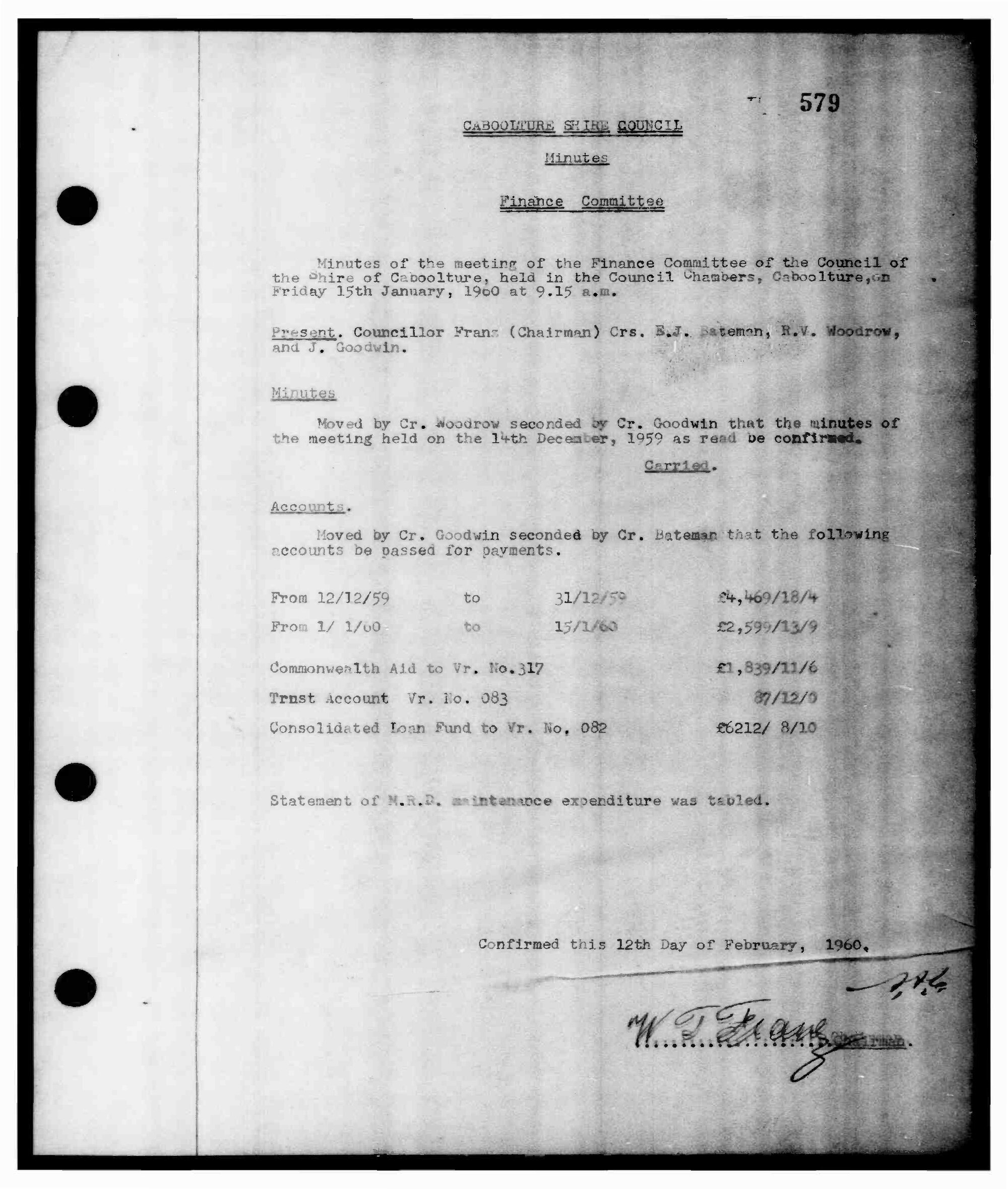 Caboolture Shire Council Minutes - 15 January 1960 - 12 December 1960