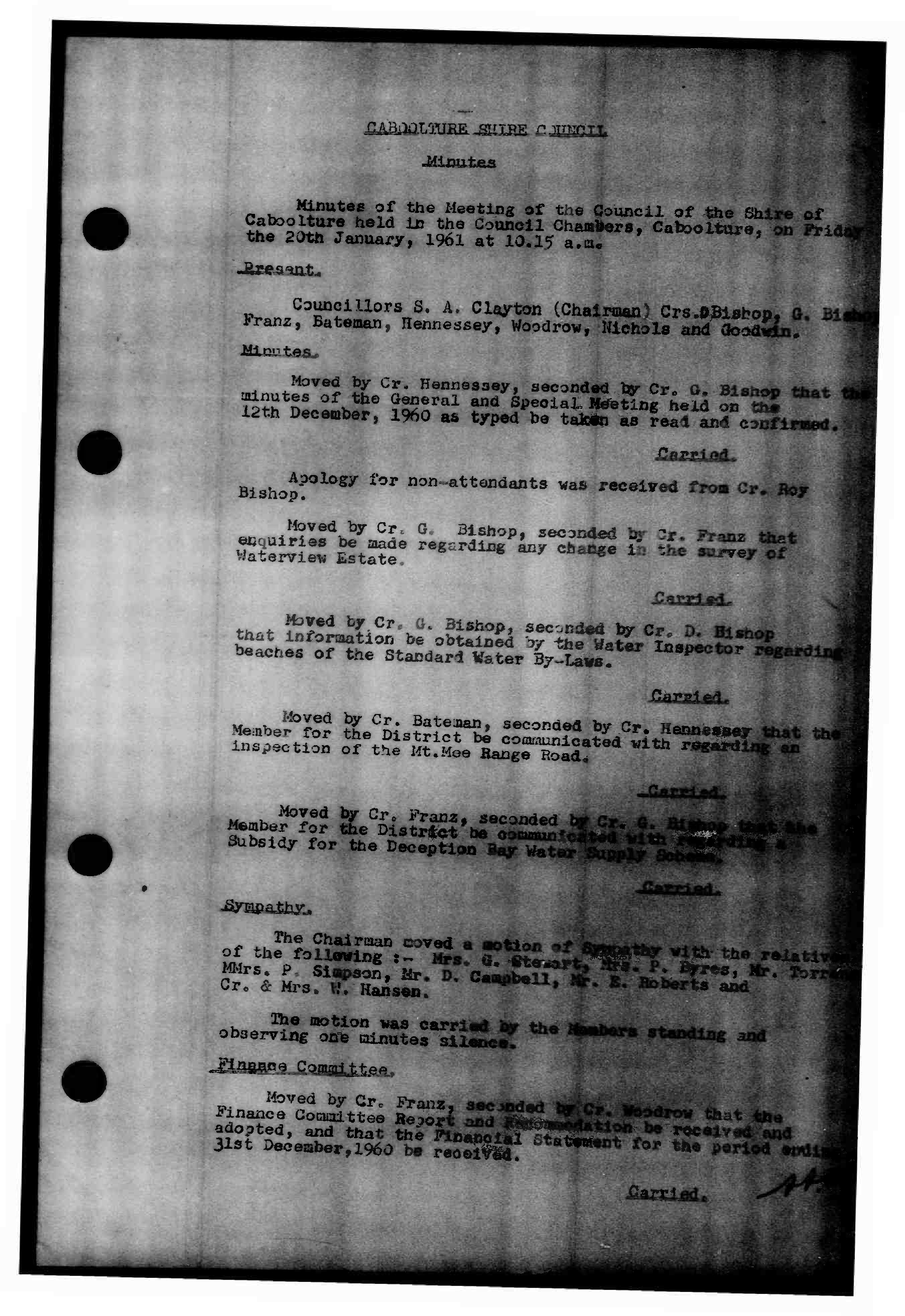 Caboolture Shire Council Minutes - 20 January 1961 - 15 December 1961