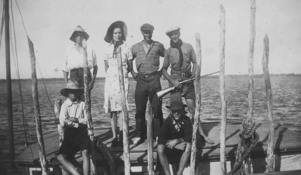 Edna Lee with a group of men at the Donnybrook Jetty