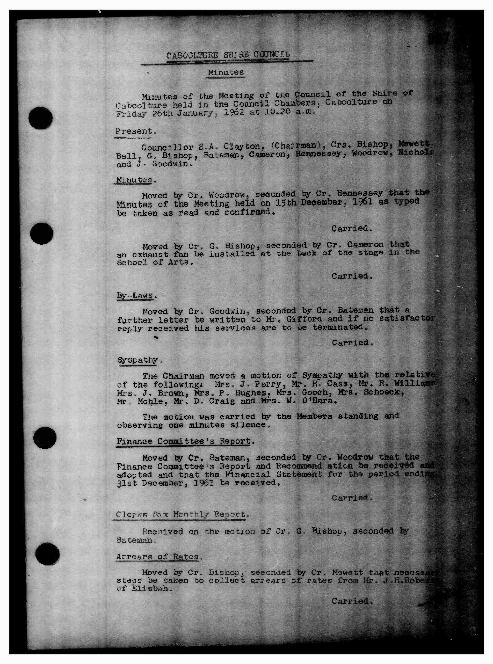 Caboolture Shire Council Minutes - 26 January 1962 - 14 December 1962