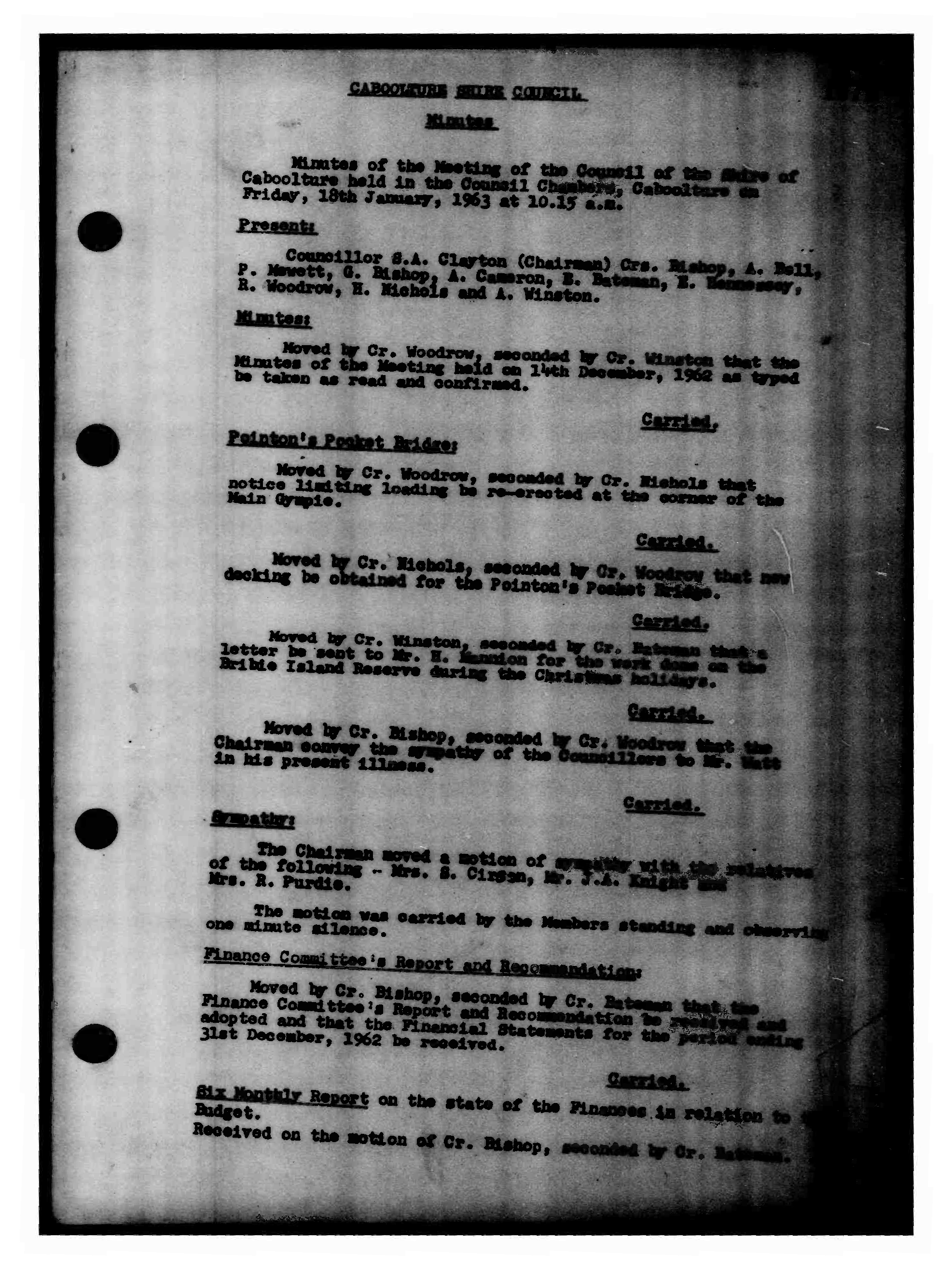 Caboolture Shire Council Minutes - 18 January 1963 - 21 June 1963