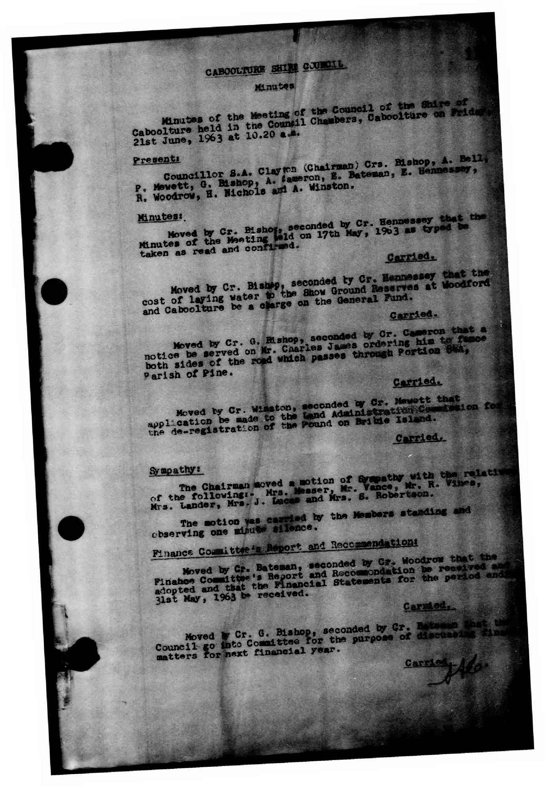 Caboolture Shire Council Minutes - 21 June 1963 - 20 December 1963