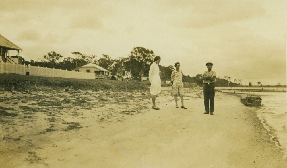 Standing on the beach at Deception Bay in the 1930s