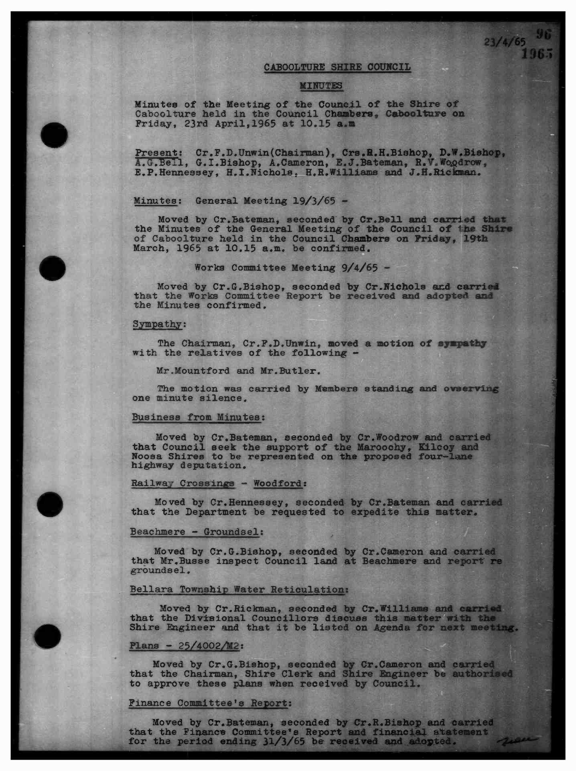 Caboolture Shire Council Minutes - 23 April 1965 - 17 December 1965