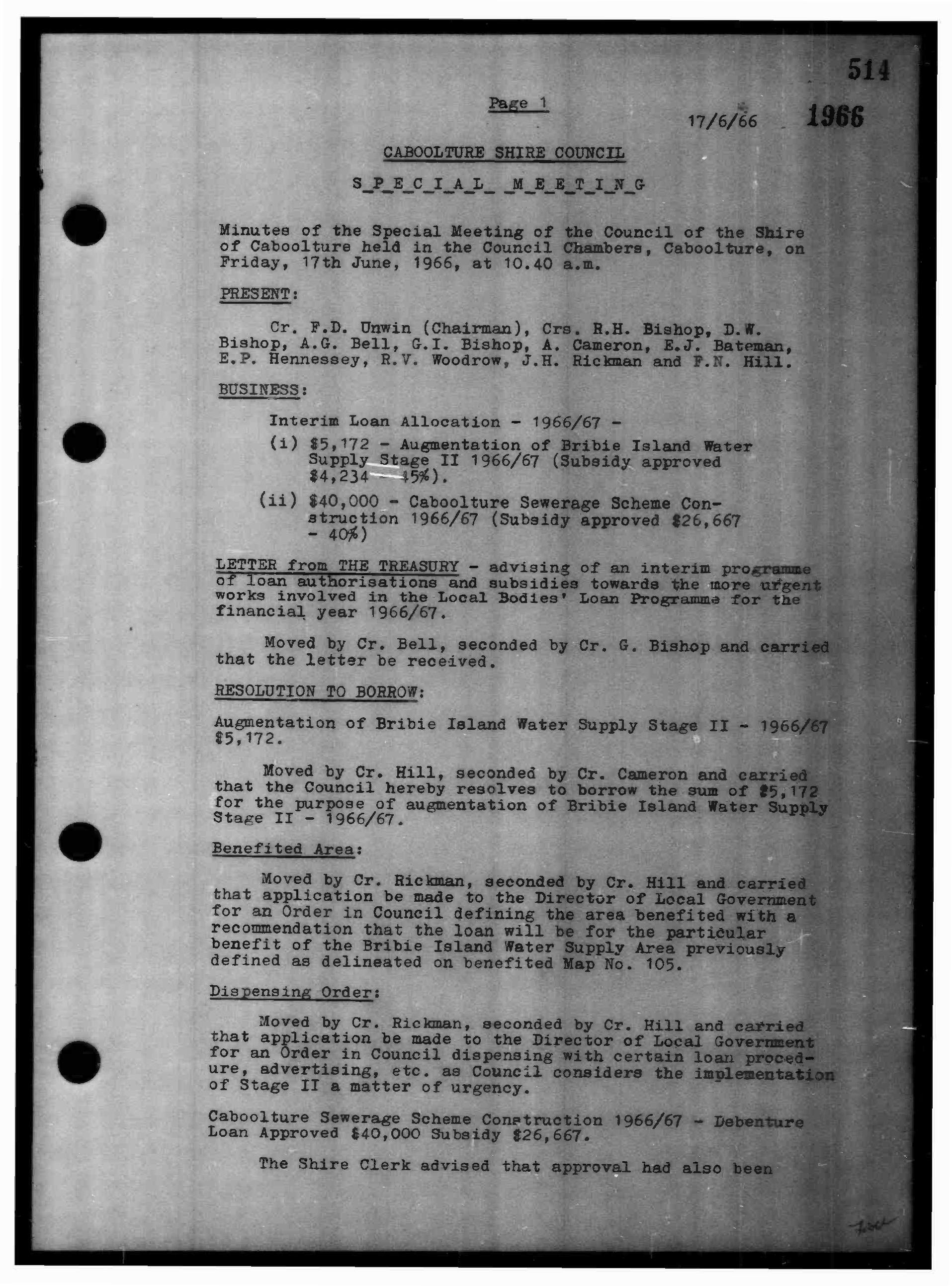 Caboolture Shire Council Minutes - 17 June 1966 - 16 December 1966