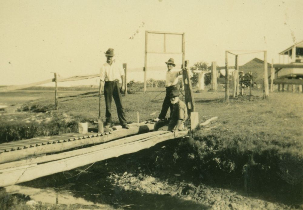 Footbridge being constructed over creek