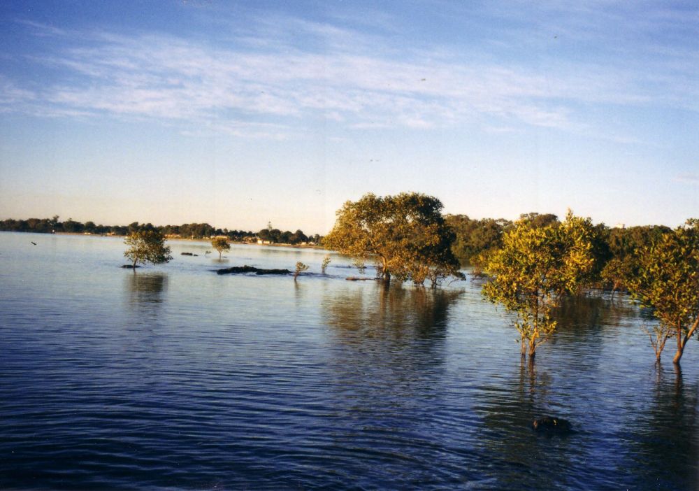 Looking towards Deception Bay foreshore from out in the bay in 1999