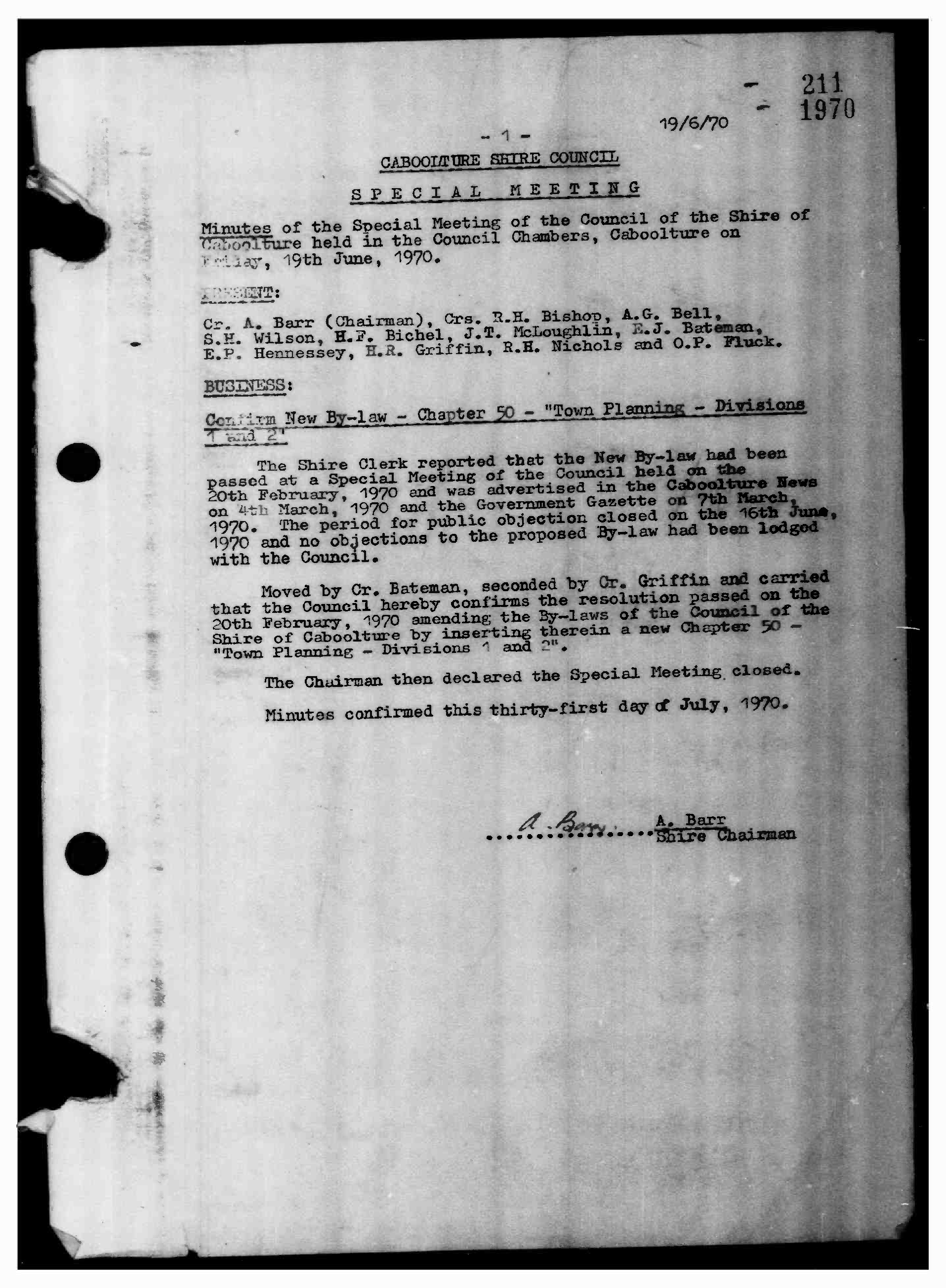 Caboolture Shire Council Minutes - 19 June 1970 - 9 December 1970